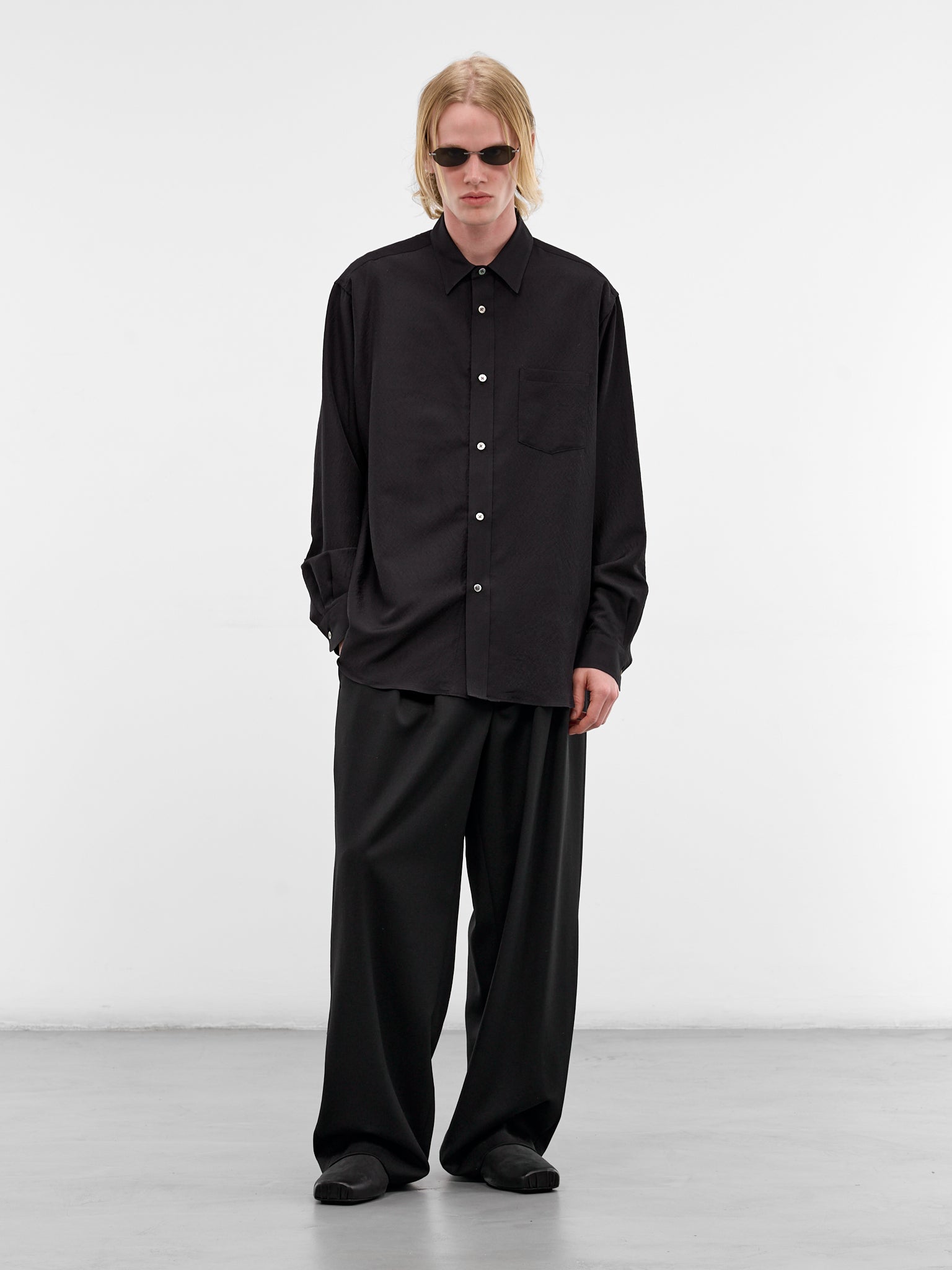 Black Wool-Silk Button-Up Shirt (ST-1449-BLACK)