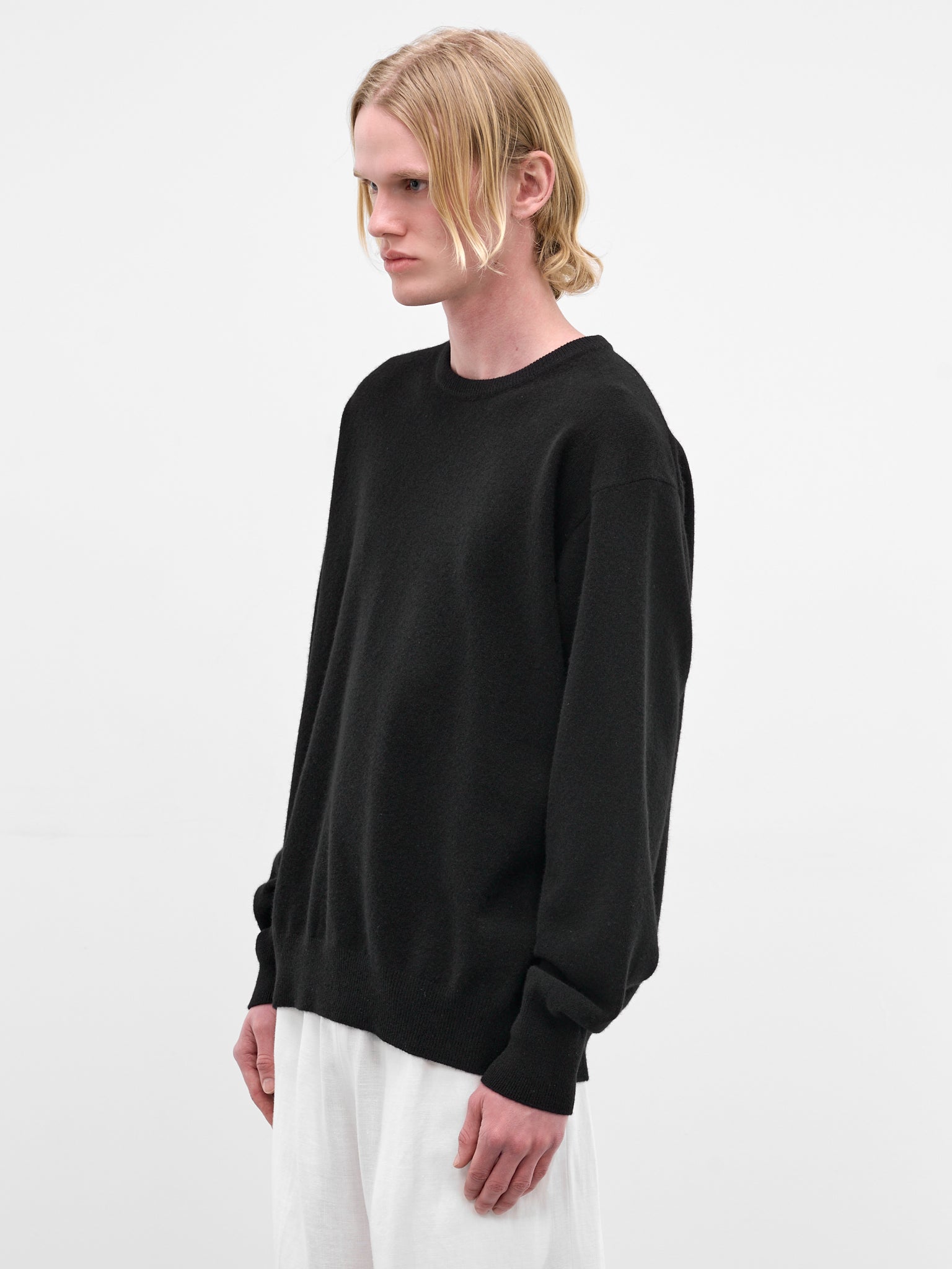 Black Wool Knit Crewneck Sweater (ST-1476-BLACK)