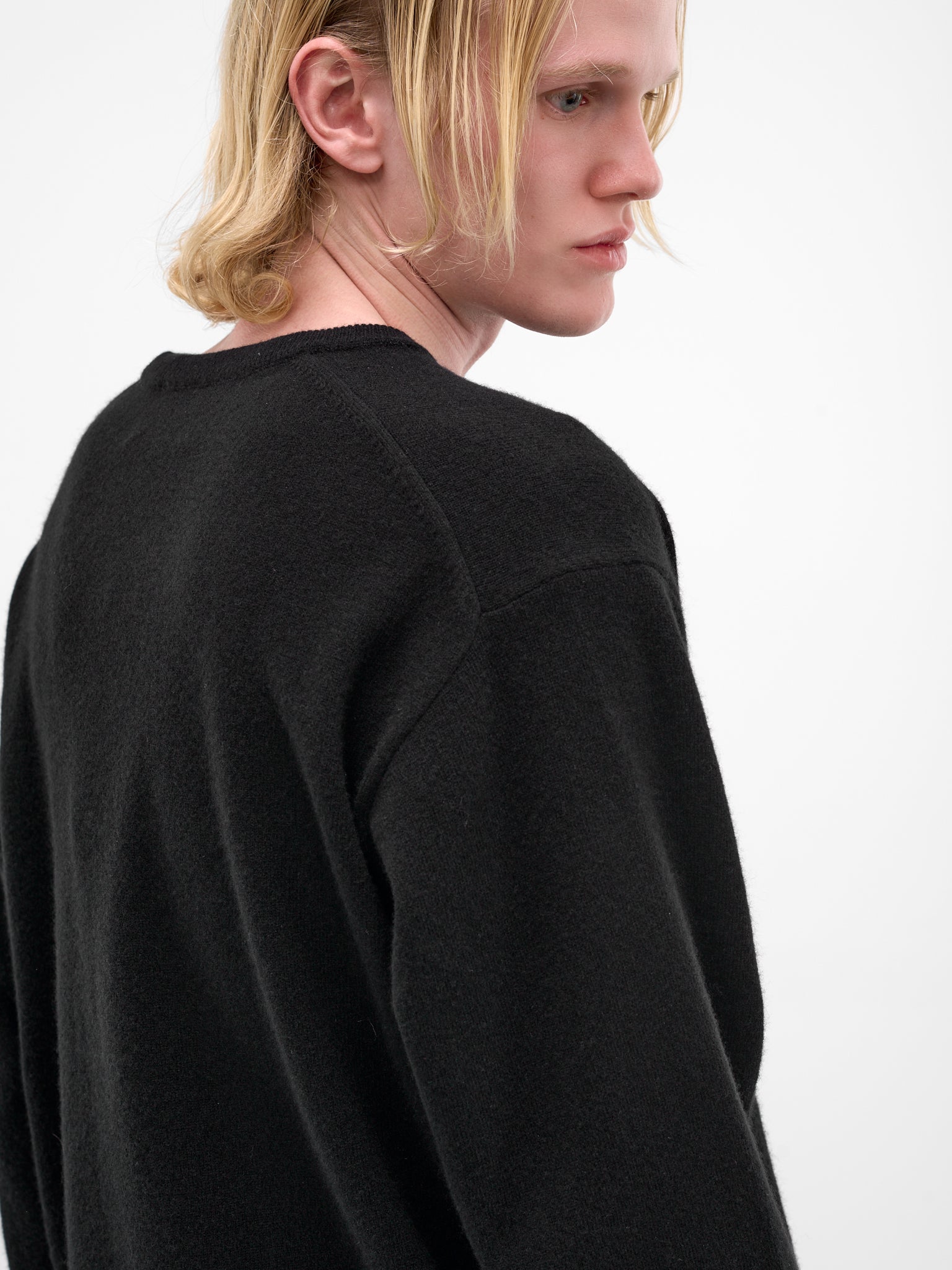 Black Wool Knit Crewneck Sweater (ST-1476-BLACK)