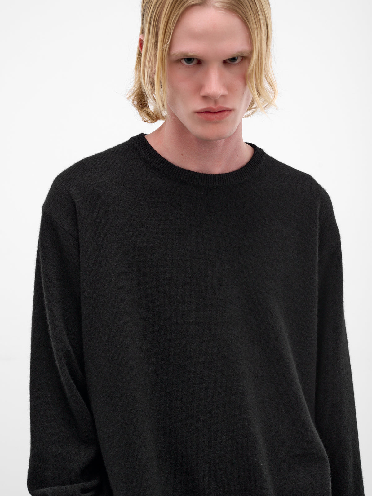 Black Wool Knit Crewneck Sweater (ST-1476-BLACK)