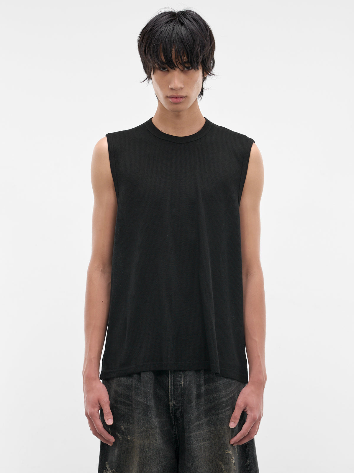 Black Rib-Knit Wool Tank (ST-1502-BLACK)