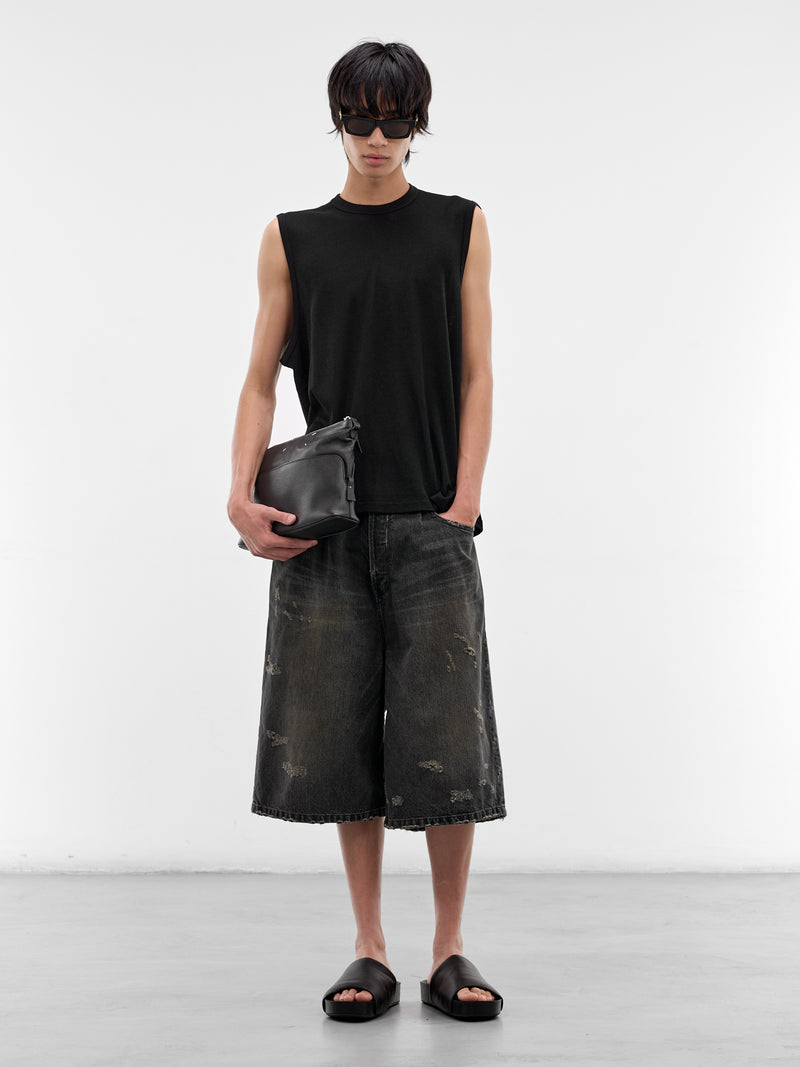 Black Denim Distressed Baggy Shorts (ST-1393-BLACK)