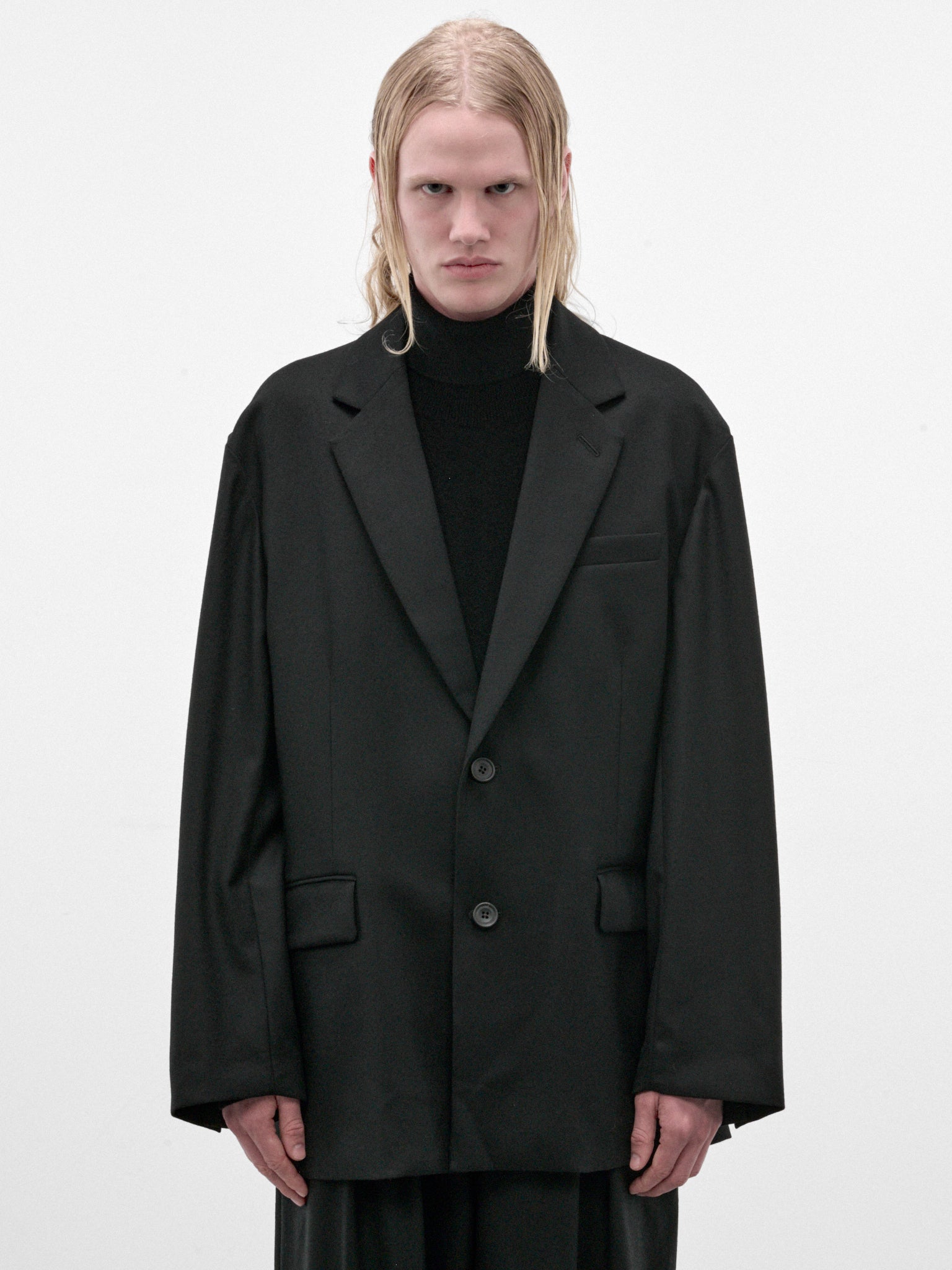 Black Wool Flannel Oversized Blazer (ST-1593-BLACK)