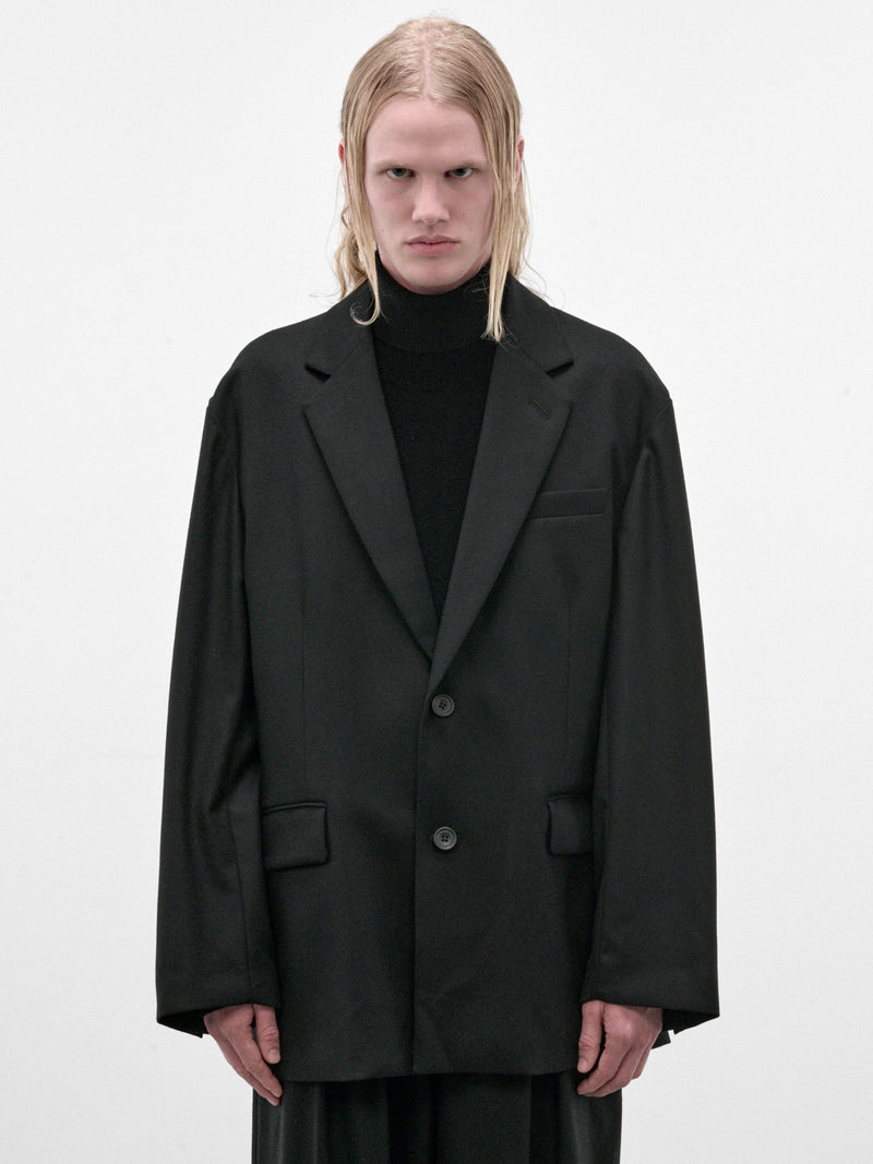 Black Wool Flannel Oversized Blazer (ST-1593-BLACK)