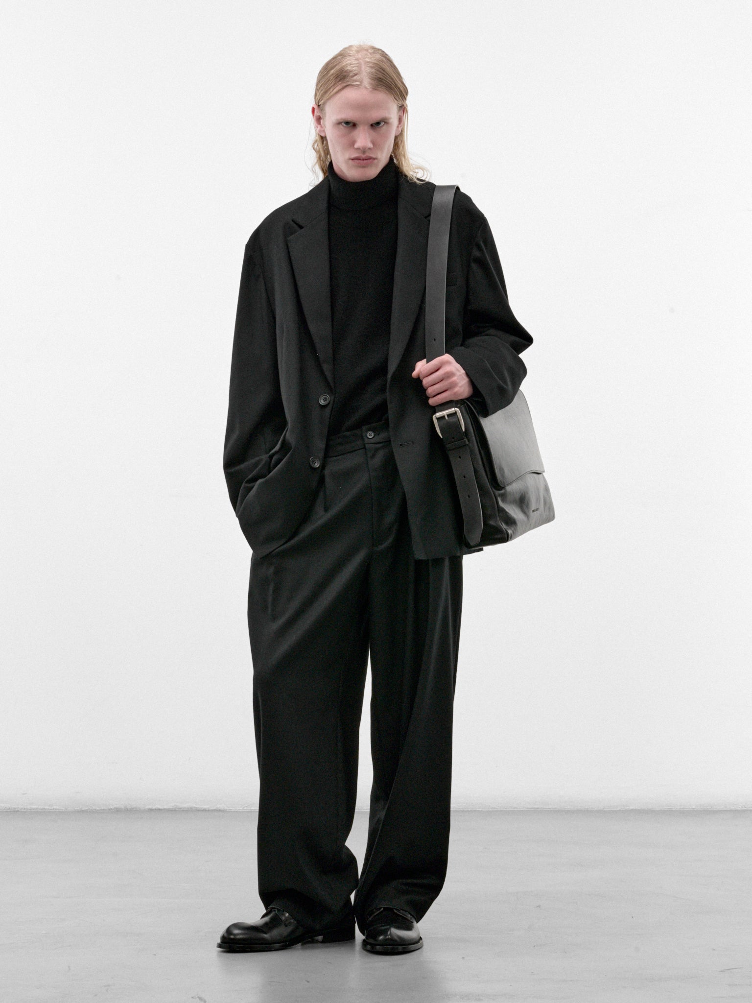 Black Wool Flannel Oversized Blazer (ST-1593-BLACK)
