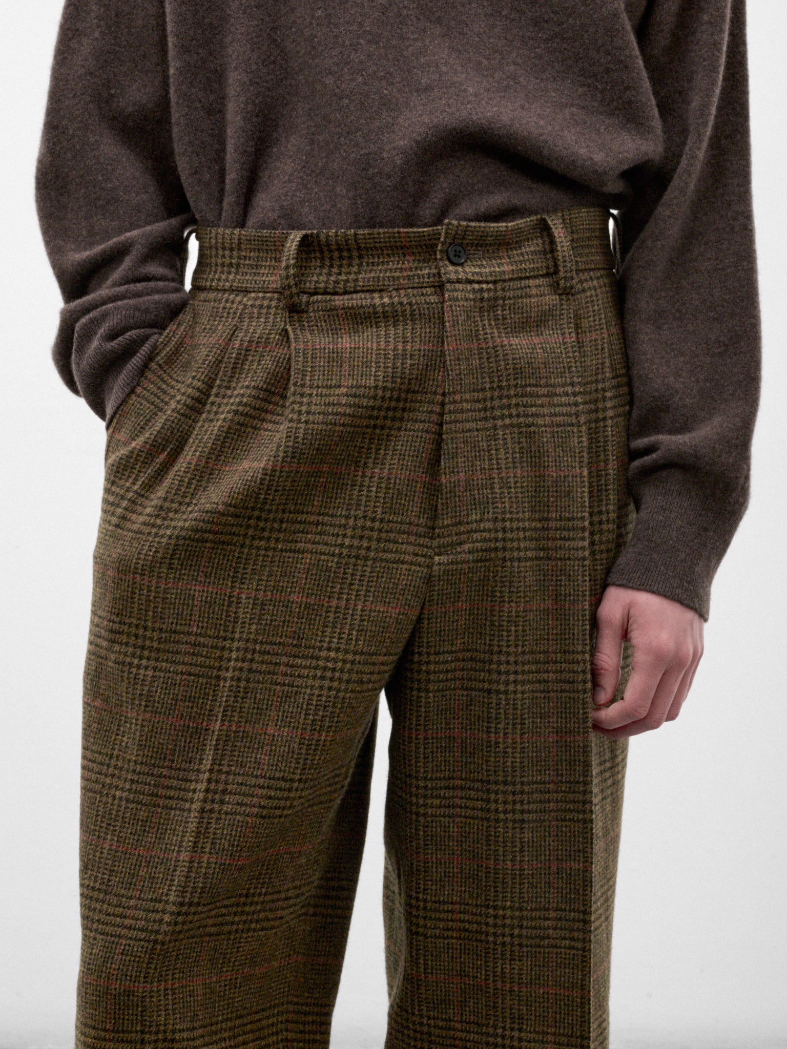 Wool Tweed Check Pleated Trousers (ST-1605-TWEED-CHECK)