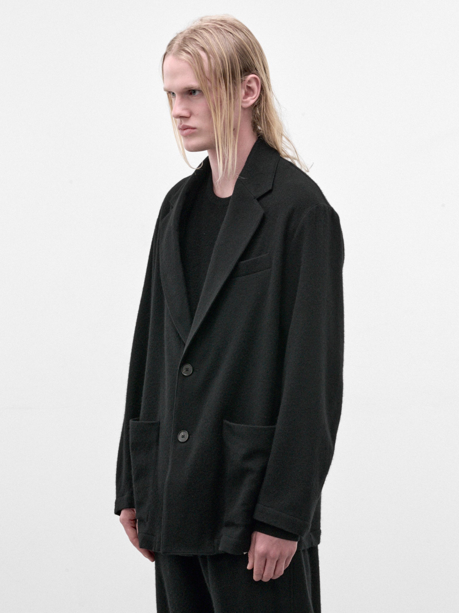 Black Wool-Cashmere Fleece Blazer (ST-1619-BLACK)