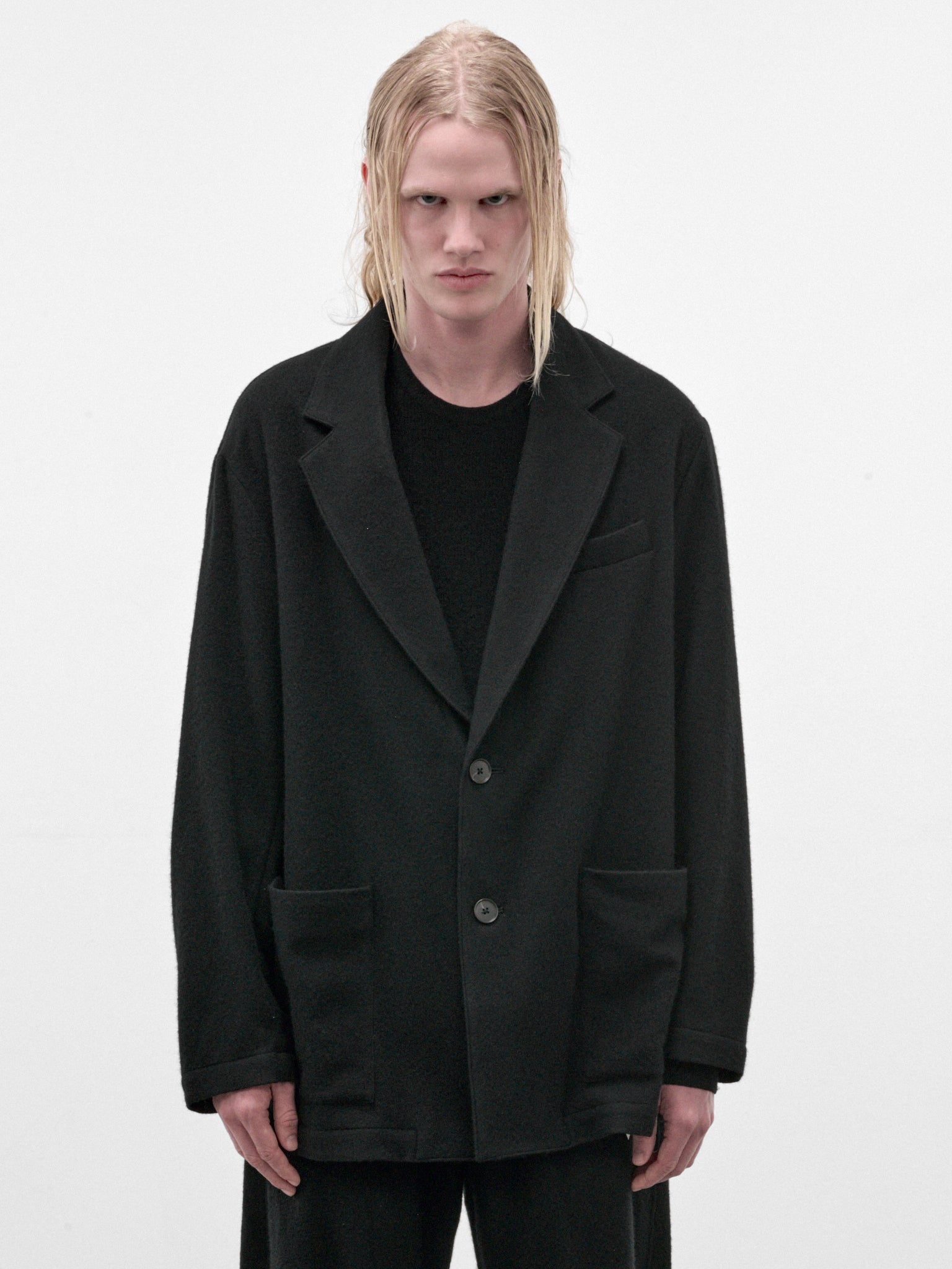 Black Wool-Cashmere Fleece Blazer (ST-1619-BLACK)
