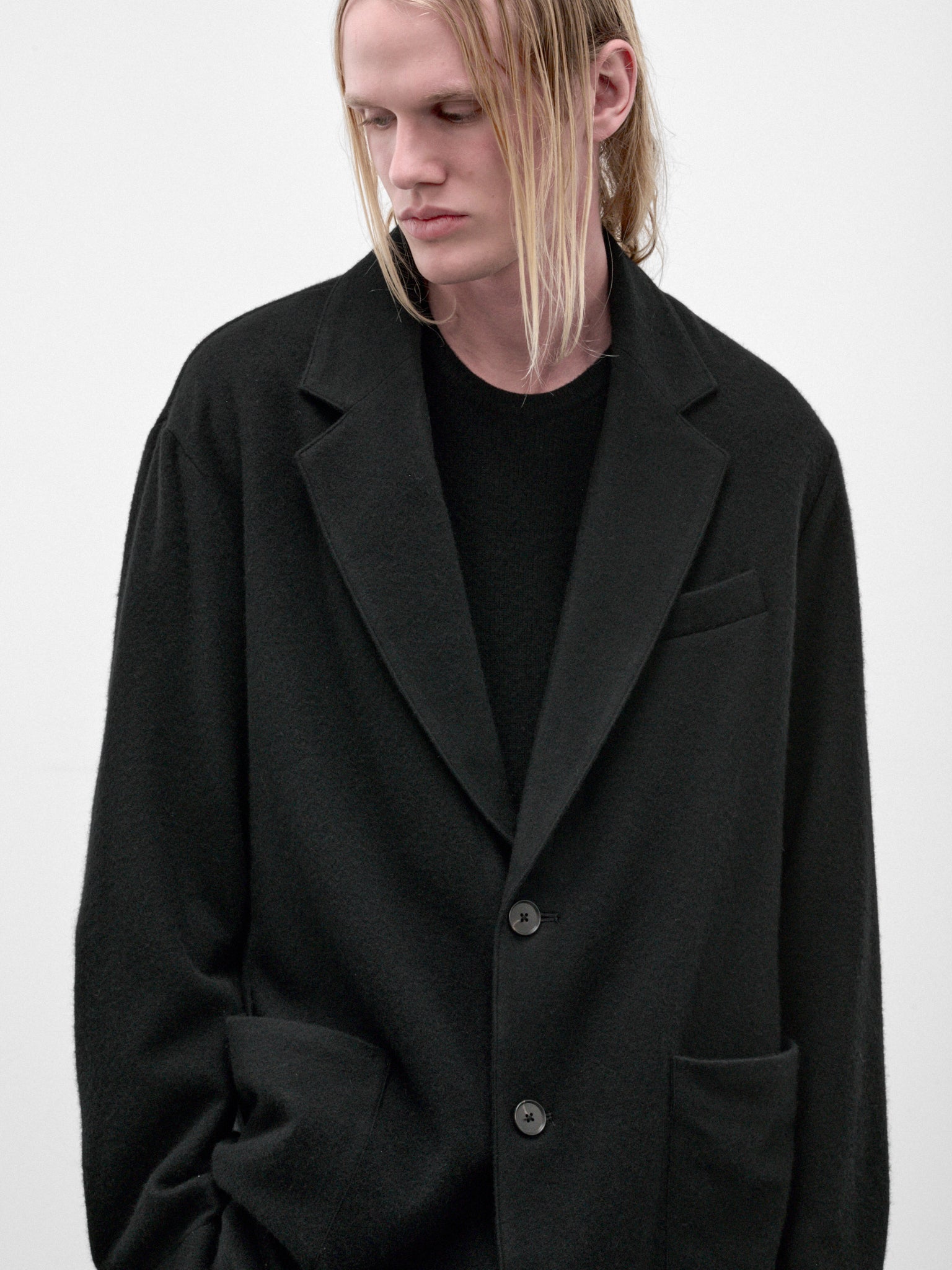 Black Wool-Cashmere Fleece Blazer (ST-1619-BLACK)