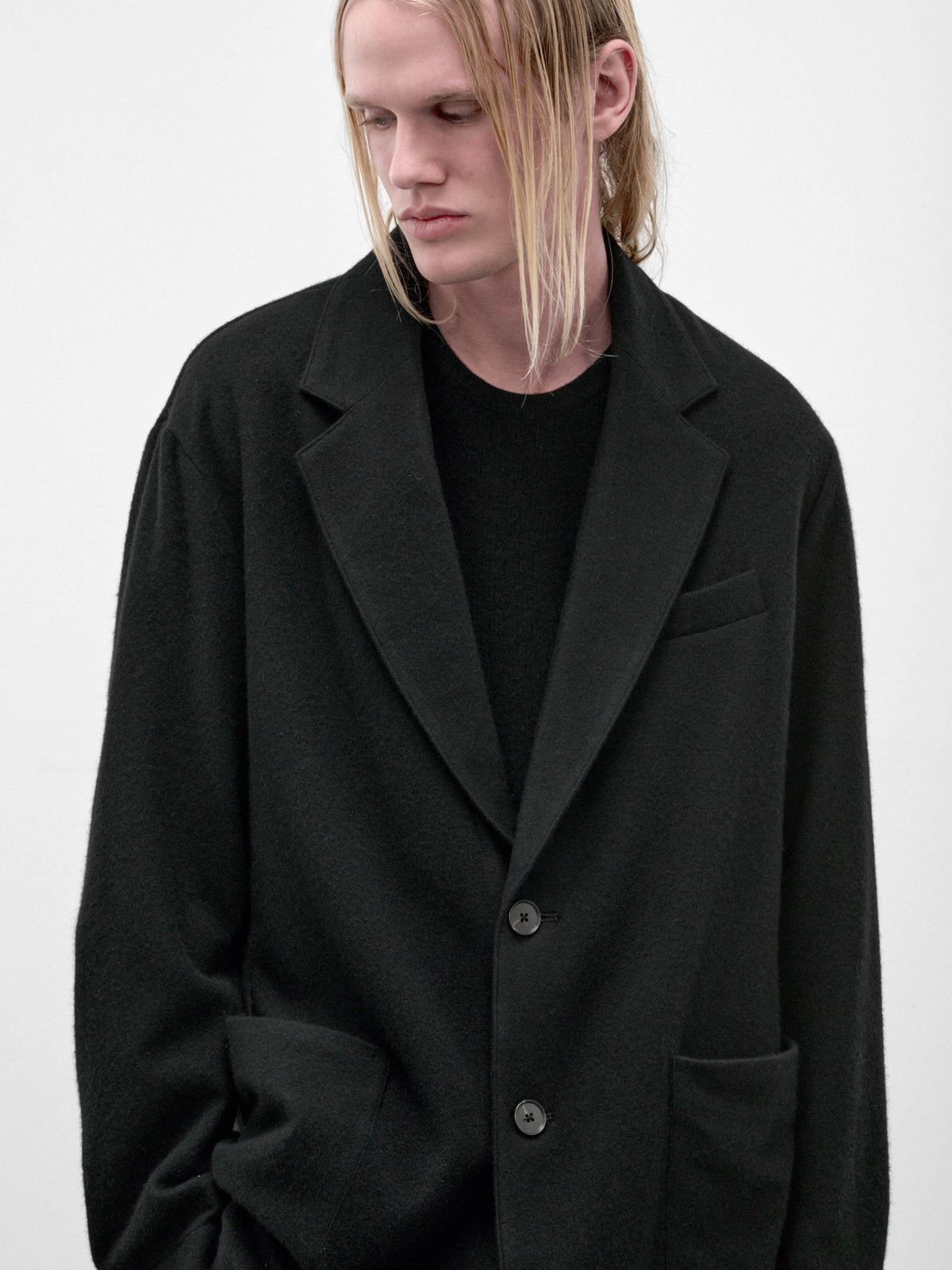 Black Wool-Cashmere Fleece Blazer (ST-1619-BLACK)