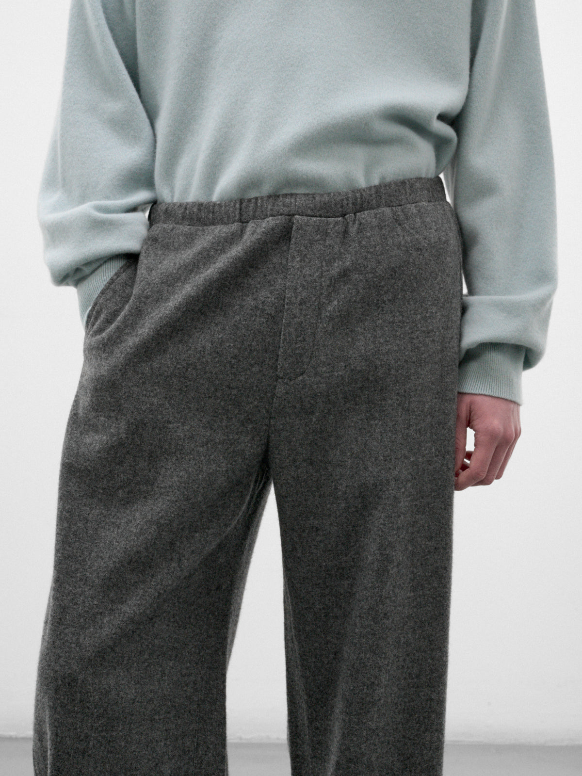 Gray Wool-Cashmere Drawstring Trousers (ST-1622-GREY)