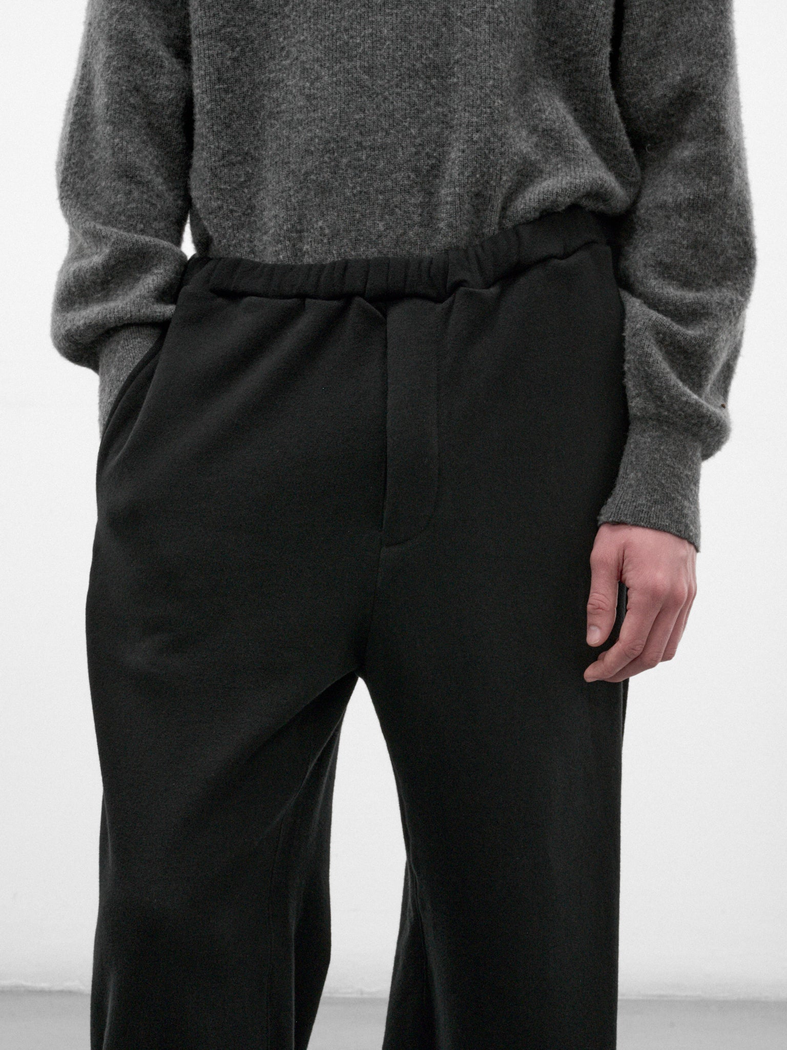 Black Wool Wide Drawstring Trousers (ST-1627-BLACK)