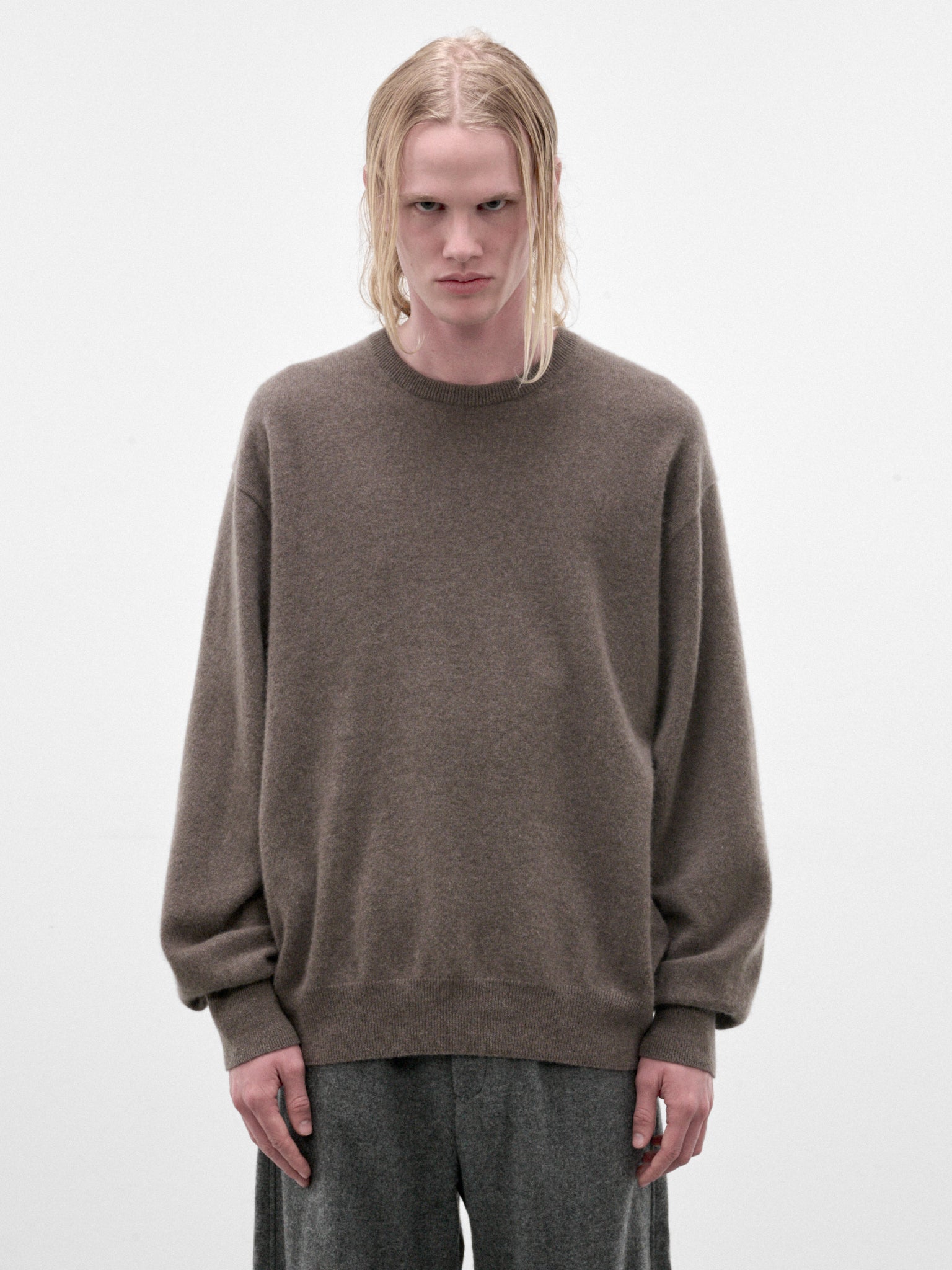 Taupe Cashmere Crewneck Sweater (ST-1628-TAUPE)