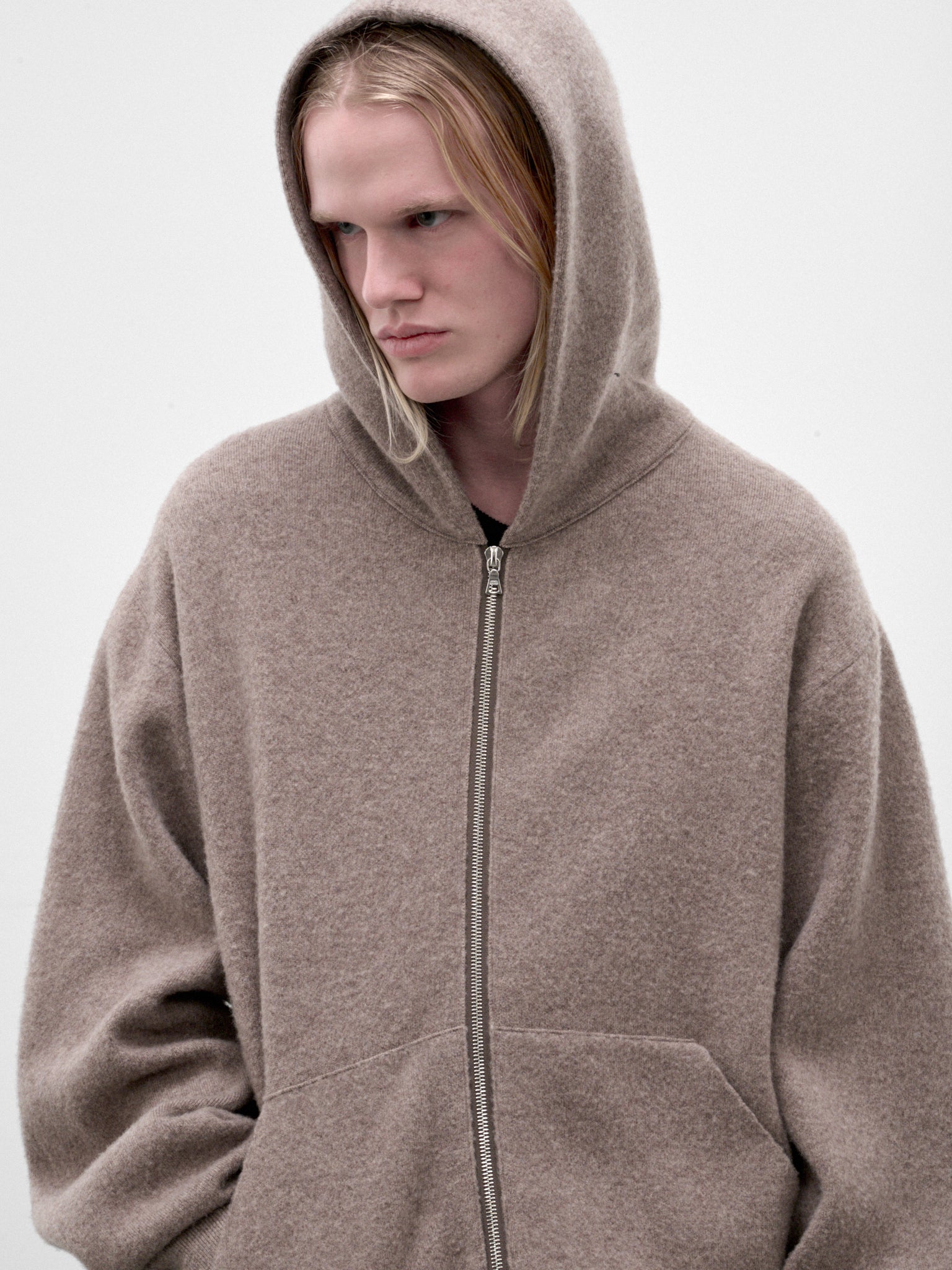 Beige Wool Knit Zip Hoodie (ST-1638-BEIGE)
