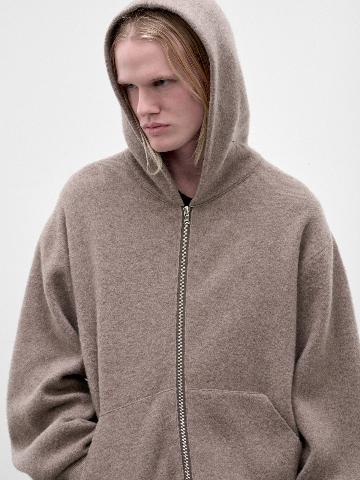Beige Wool Knit Zip Hoodie (ST-1638-BEIGE)