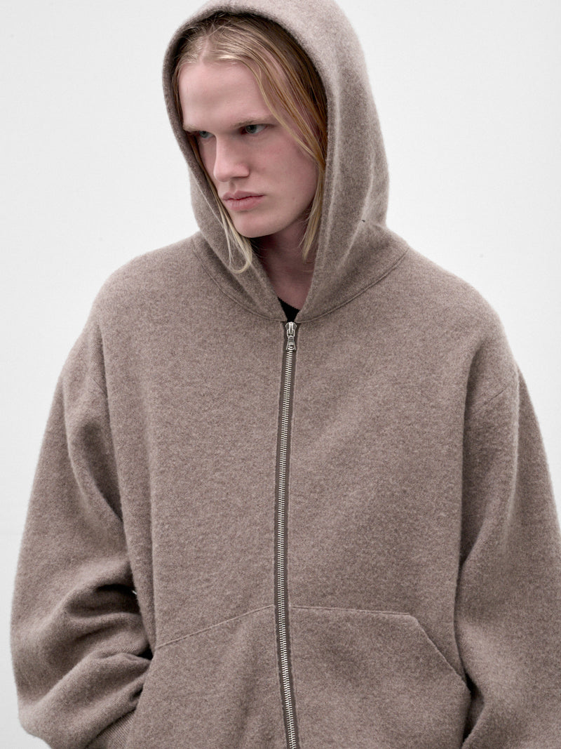 Beige Wool Knit Zip Hoodie (ST-1638-BEIGE)