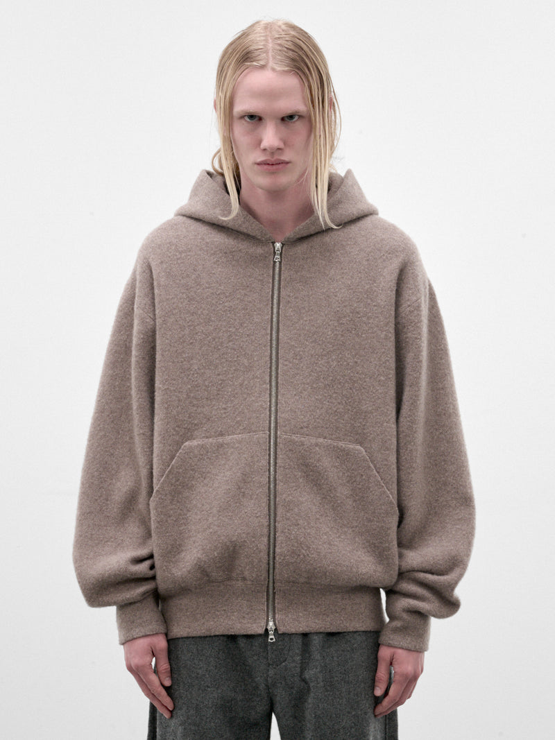 Beige Wool Knit Zip Hoodie (ST-1638-BEIGE)