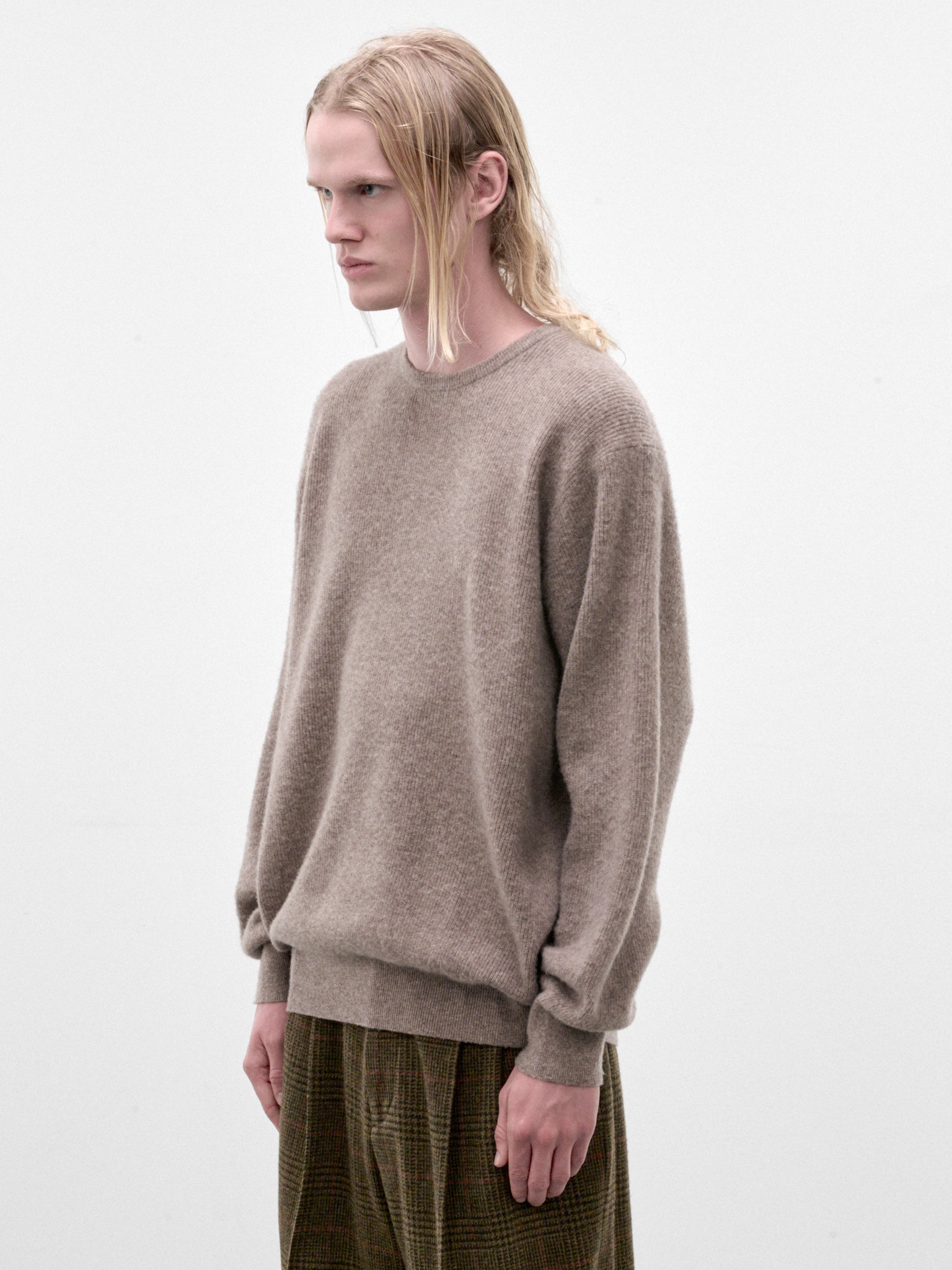 Beige Wool Knit Crewneck Sweater (ST-1639-BEIGE)
