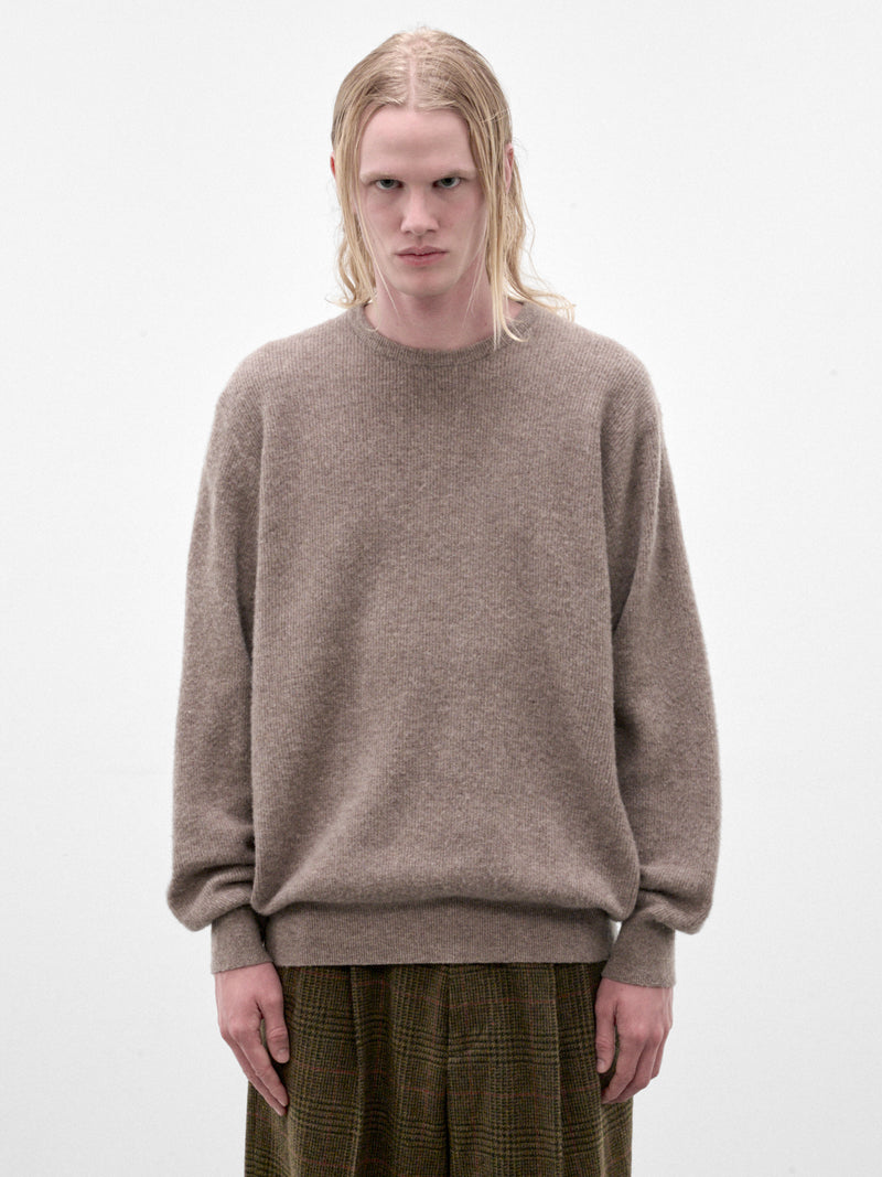 Beige Wool Knit Crewneck Sweater (ST-1639-BEIGE)