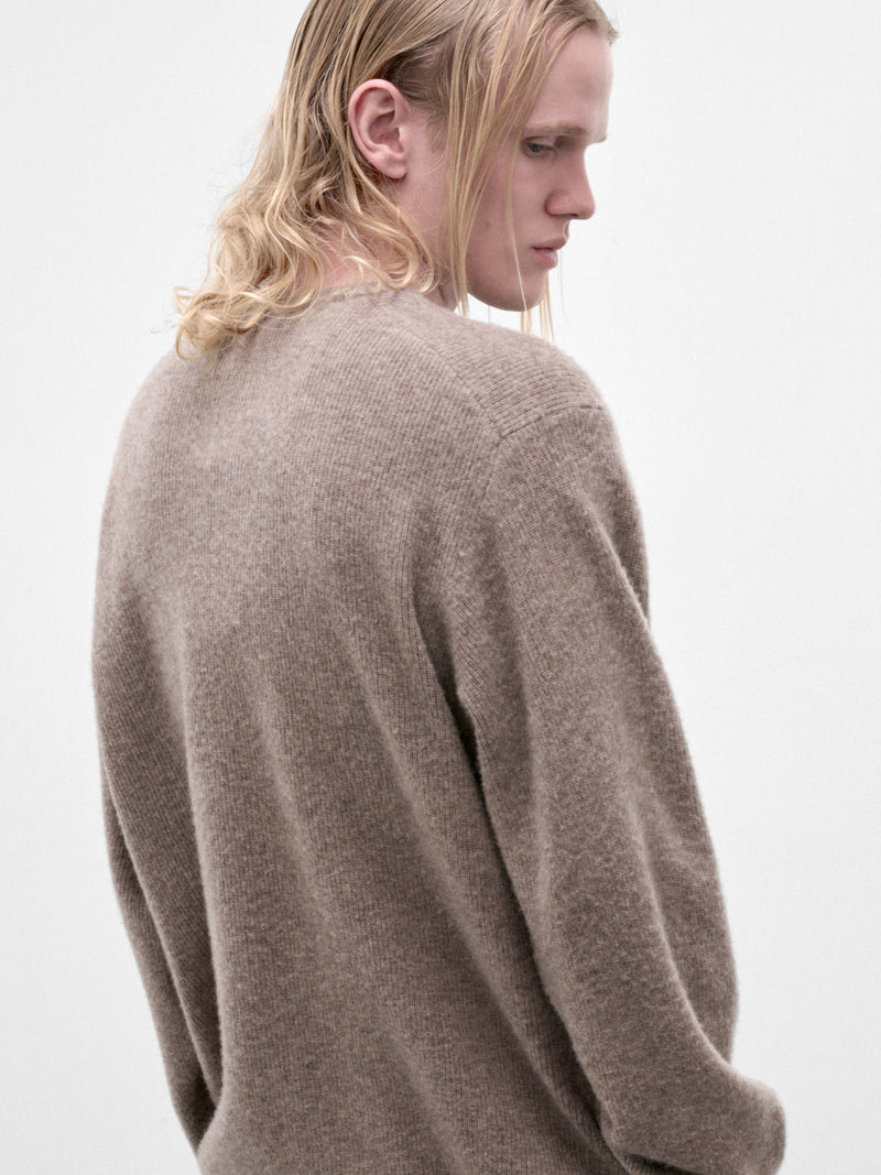 Beige Wool Knit Crewneck Sweater (ST-1639-BEIGE)
