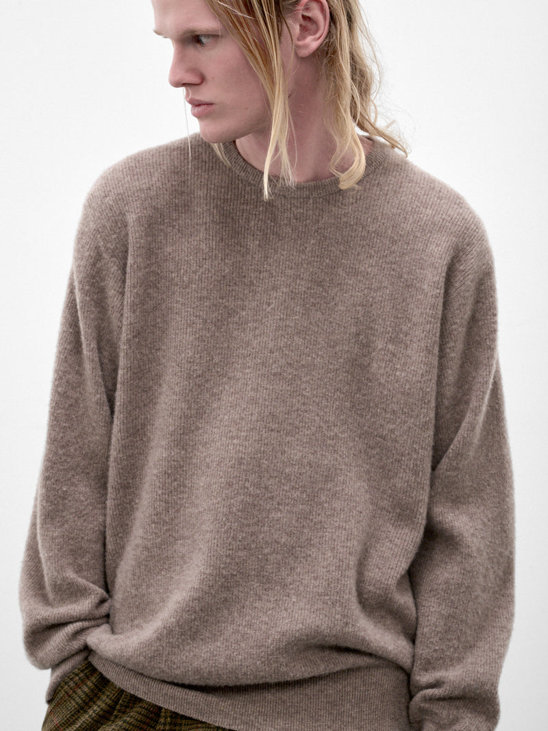 Beige Wool Knit Crewneck Sweater (ST-1639-BEIGE)