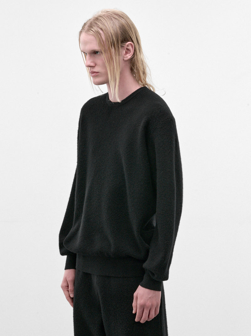 Black Wool Knit Crewneck Sweater (ST-1639-BLACK)