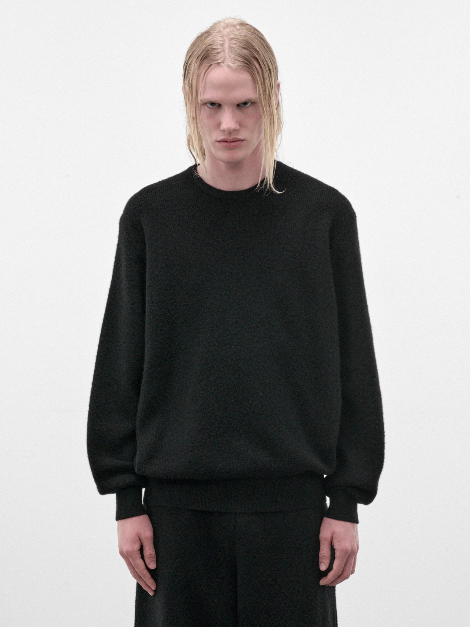 Black Wool Knit Crewneck Sweater (ST-1639-BLACK)