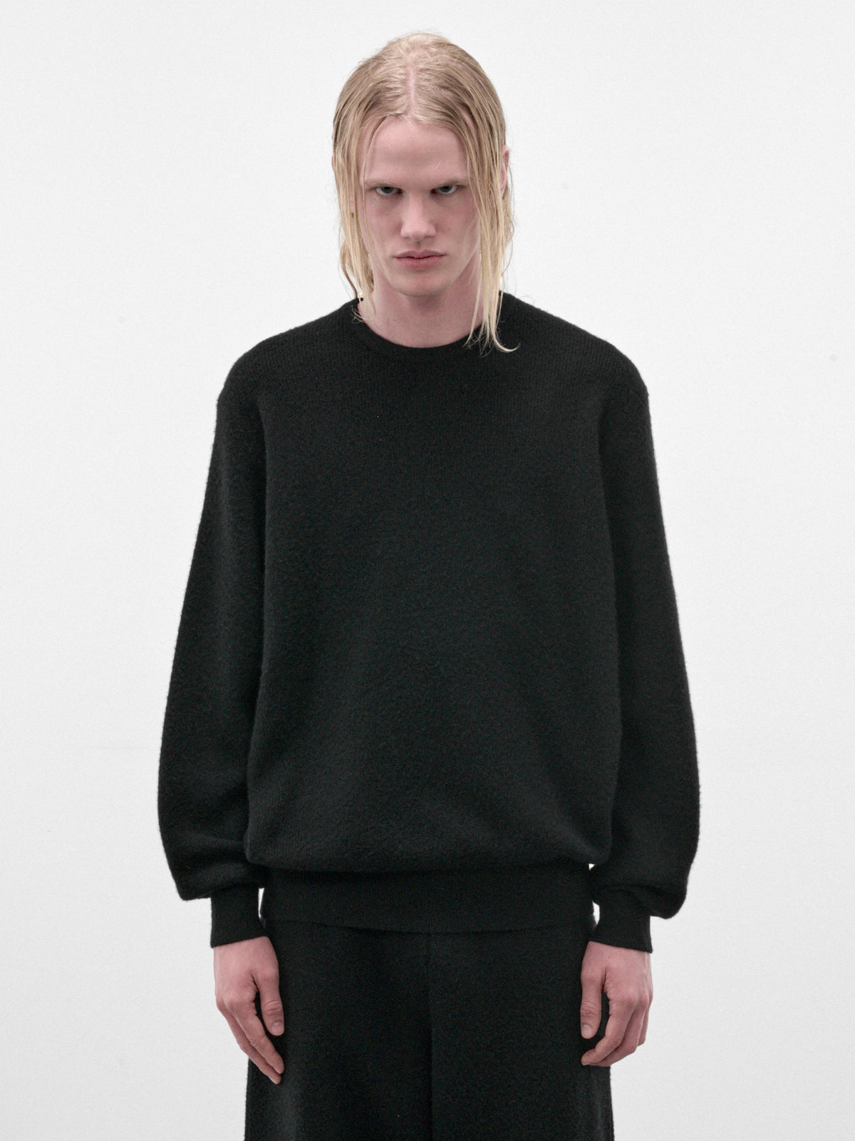 Black Wool Knit Crewneck Sweater (ST-1639-BLACK)