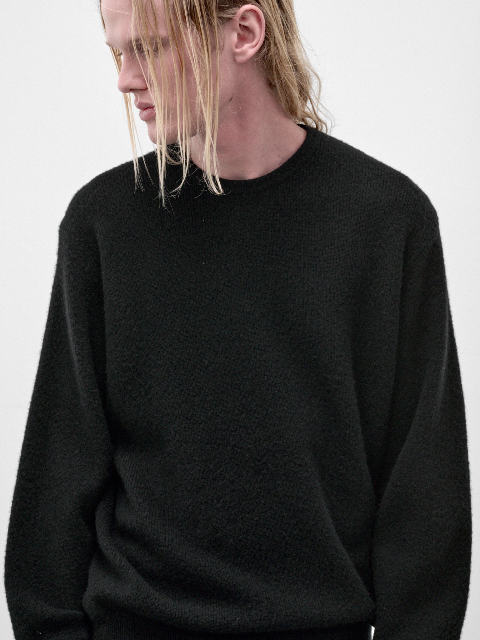 Black Wool Knit Crewneck Sweater (ST-1639-BLACK)