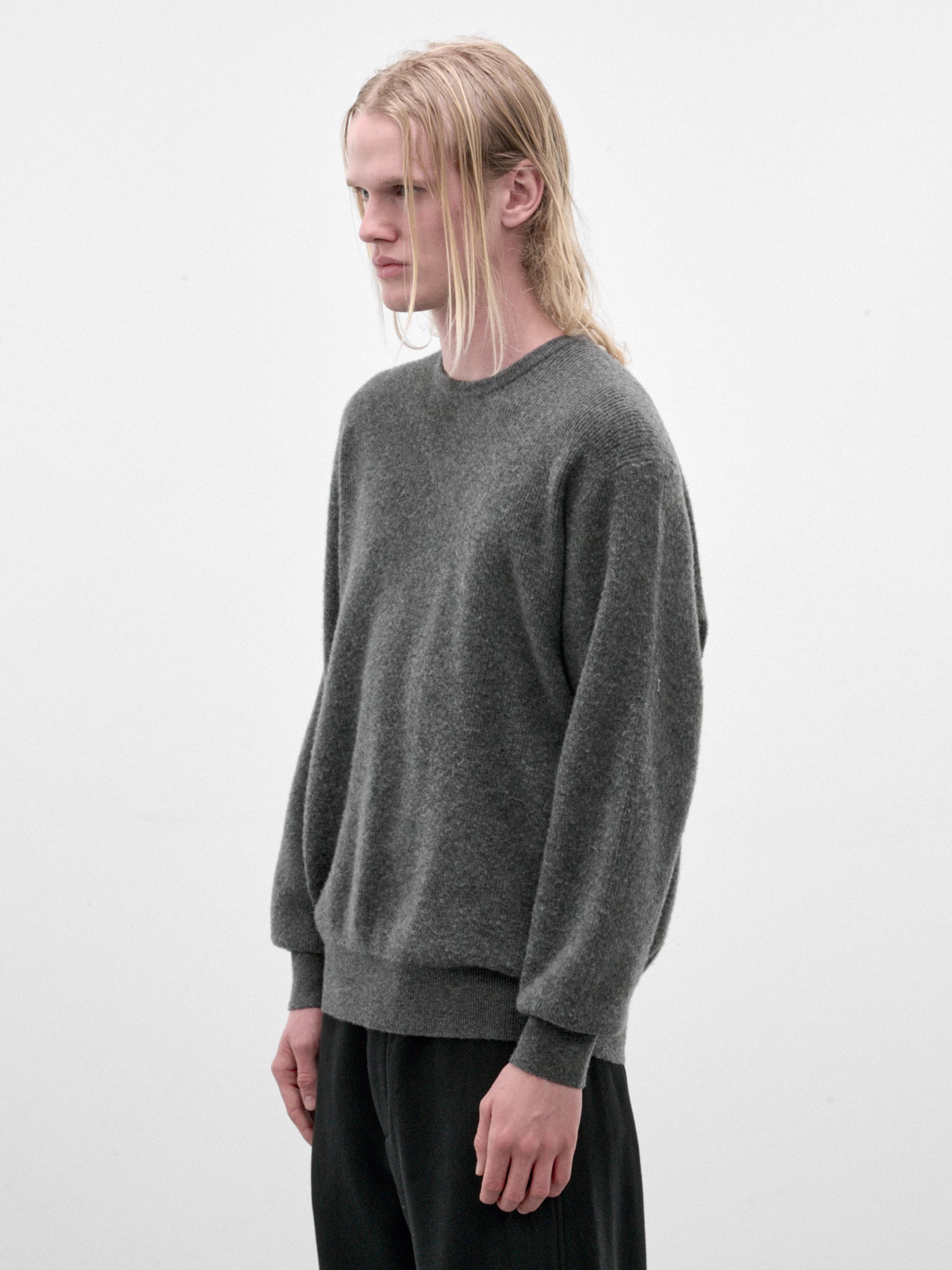 Gray Wool Knit Crewneck Sweater (ST-1639-GREY)