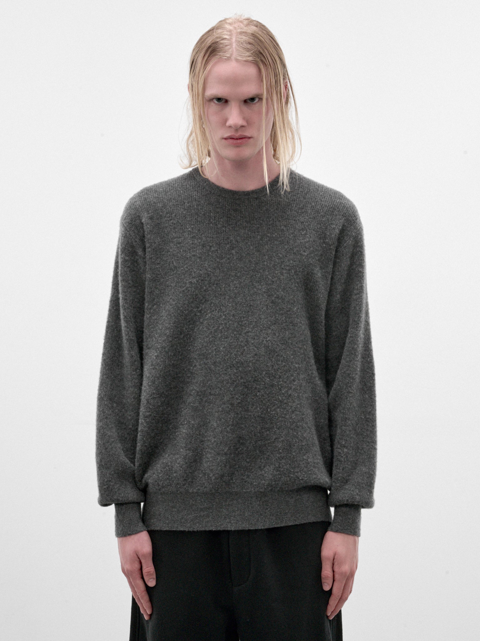 Gray Wool Knit Crewneck Sweater (ST-1639-GREY)