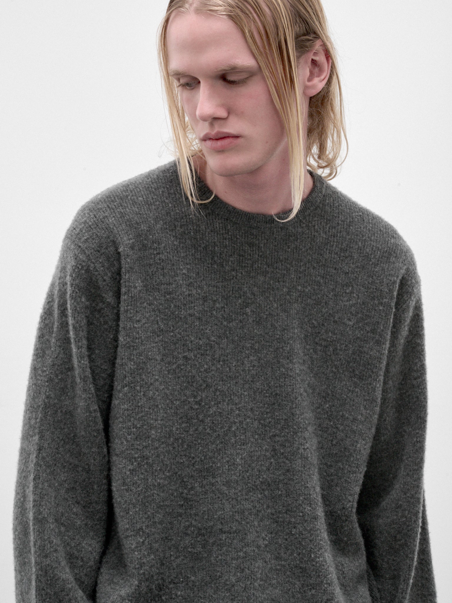 Gray Wool Knit Crewneck Sweater (ST-1639-GREY)