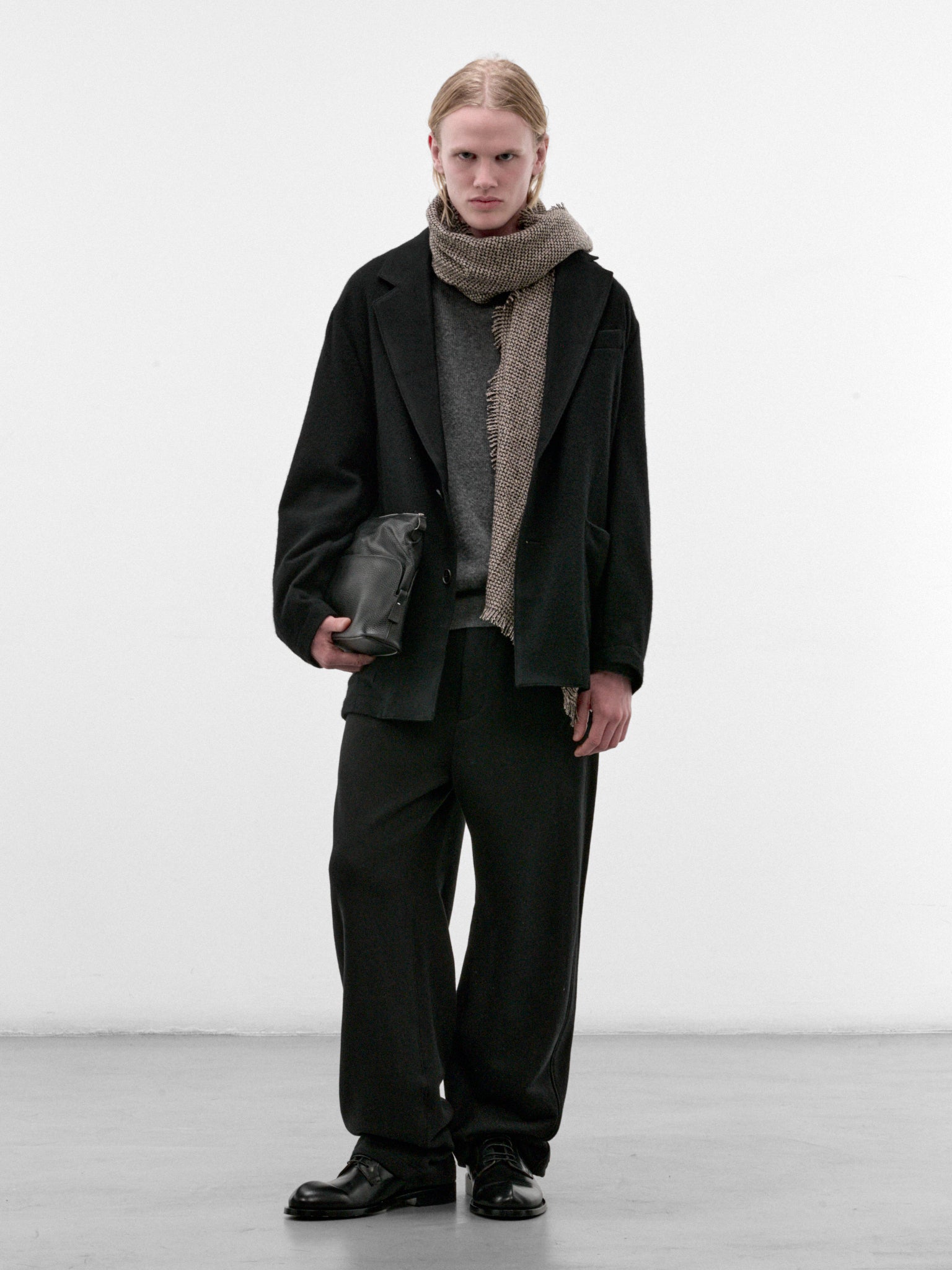 Black Wool Wide Drawstring Trousers (ST-1627-BLACK)