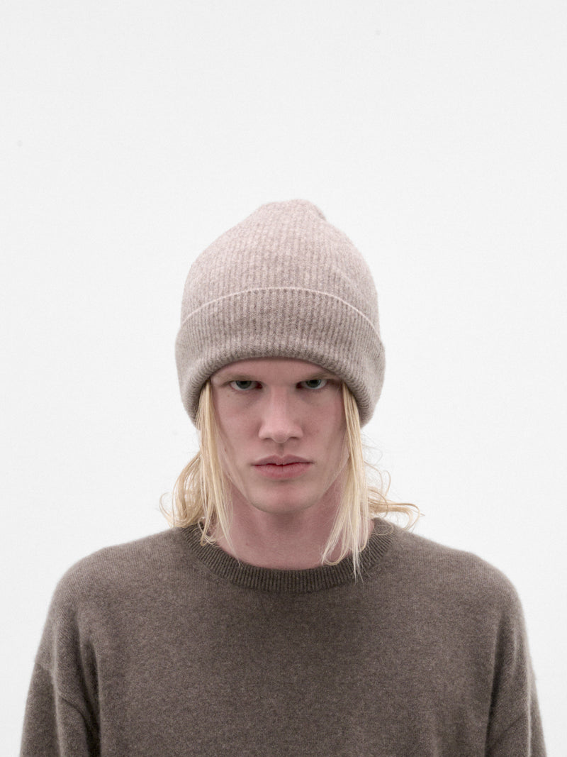 Beige Wool Rib-Knit Beanie (ST-1643-BEIGE)