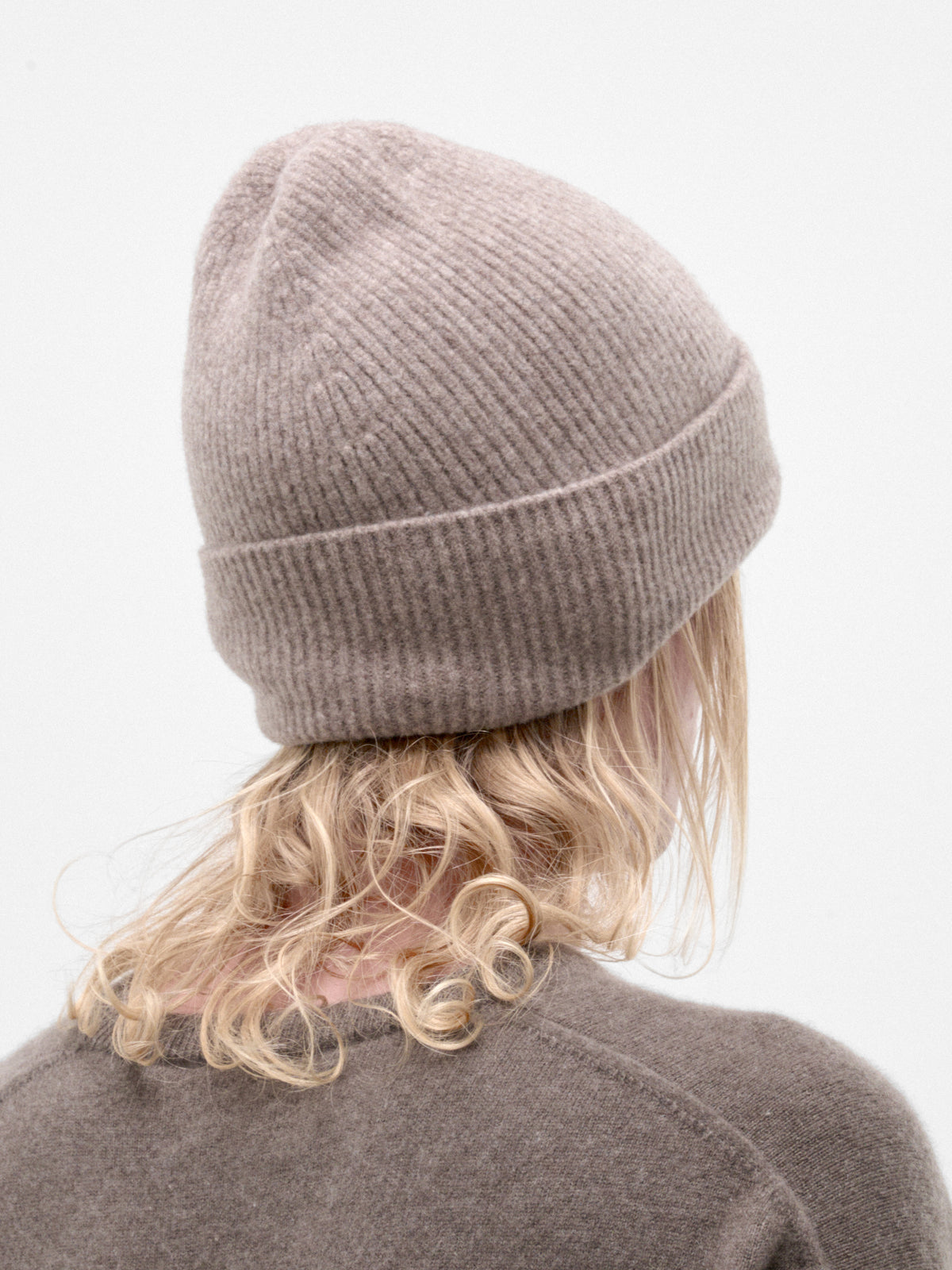 Beige Wool Rib-Knit Beanie (ST-1643-BEIGE)