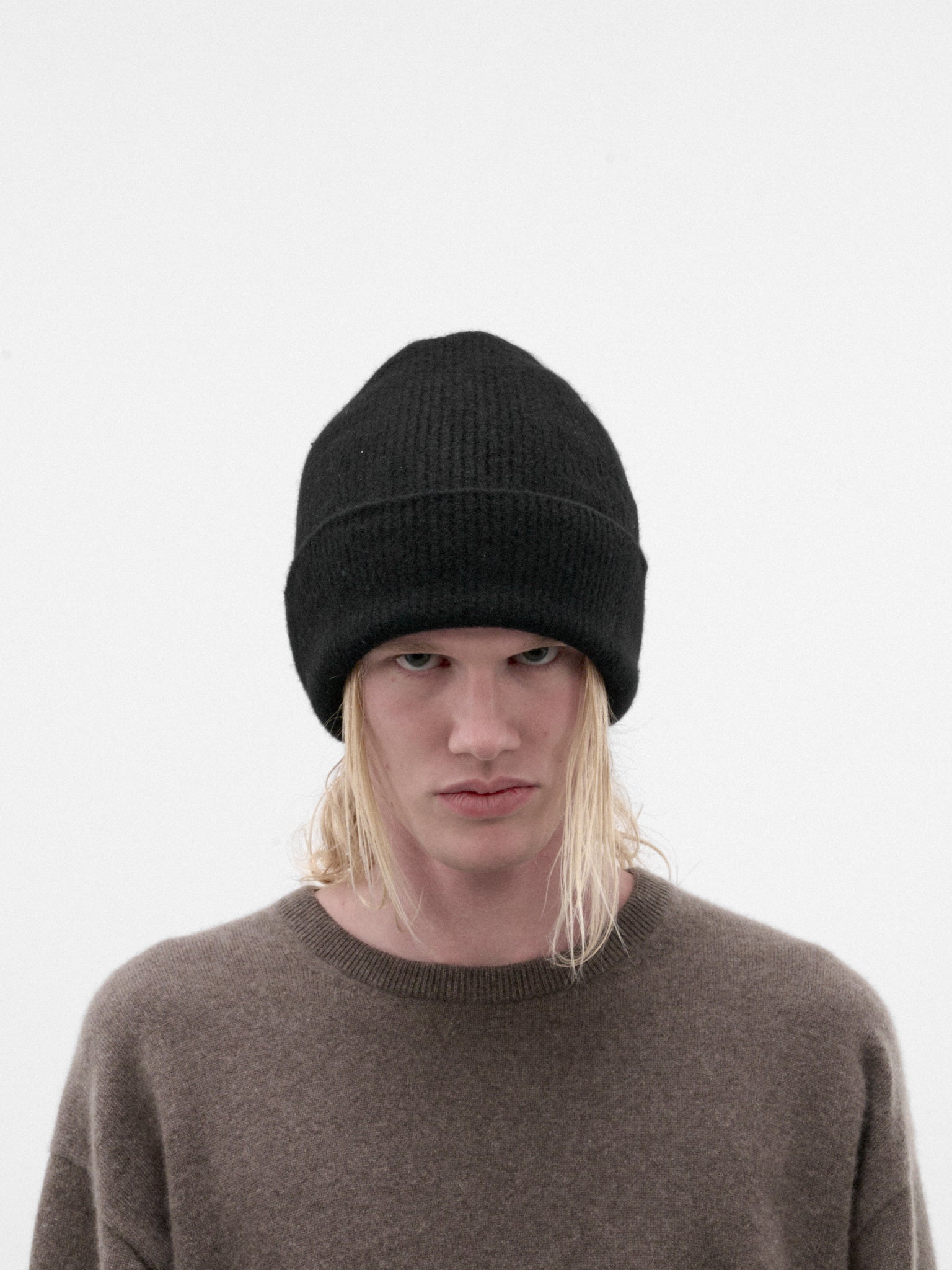 Black Wool Rib-Knit Beanie (ST-1643-BLACK)