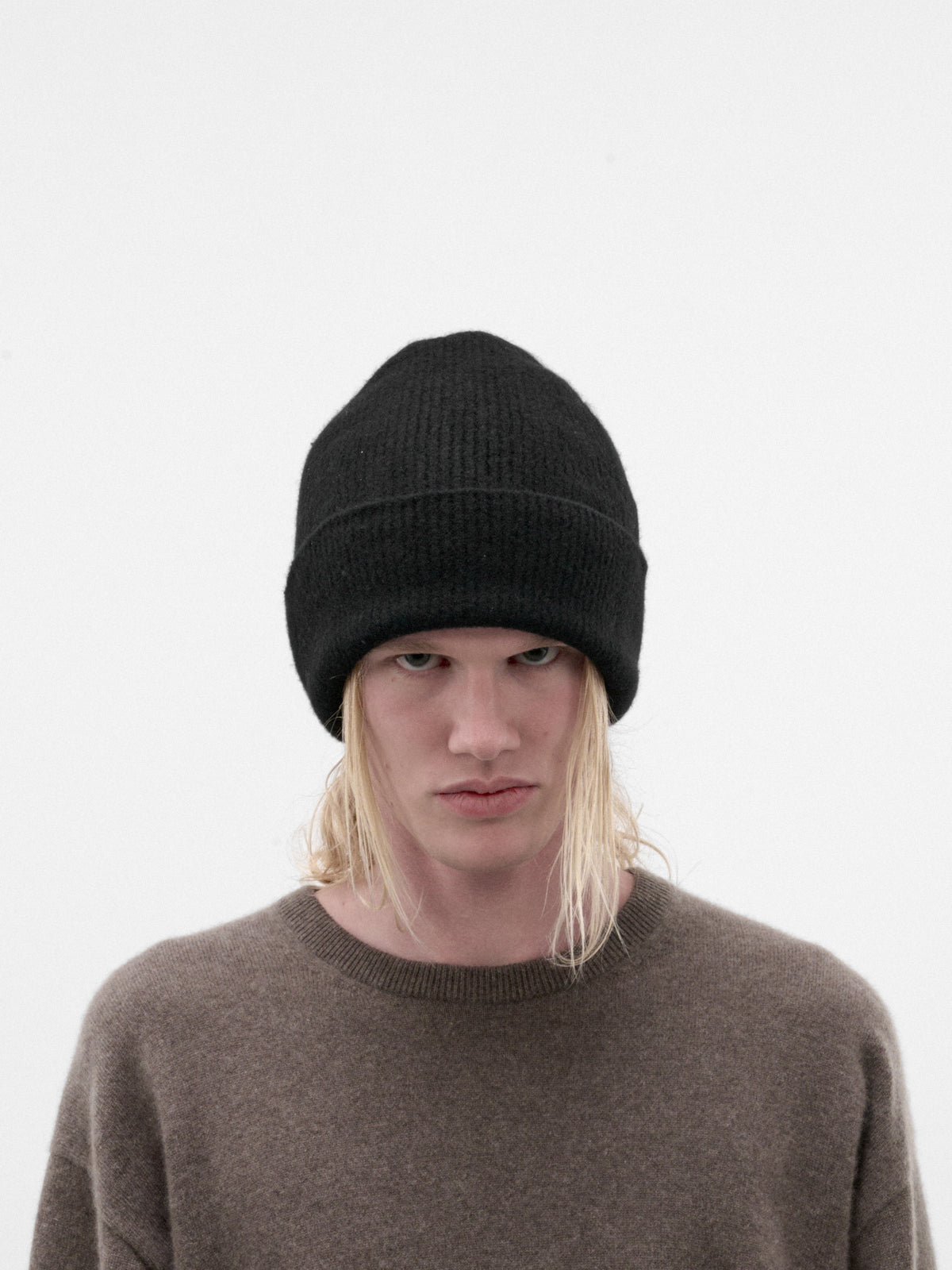 Black Wool Rib-Knit Beanie (ST-1643-BLACK)