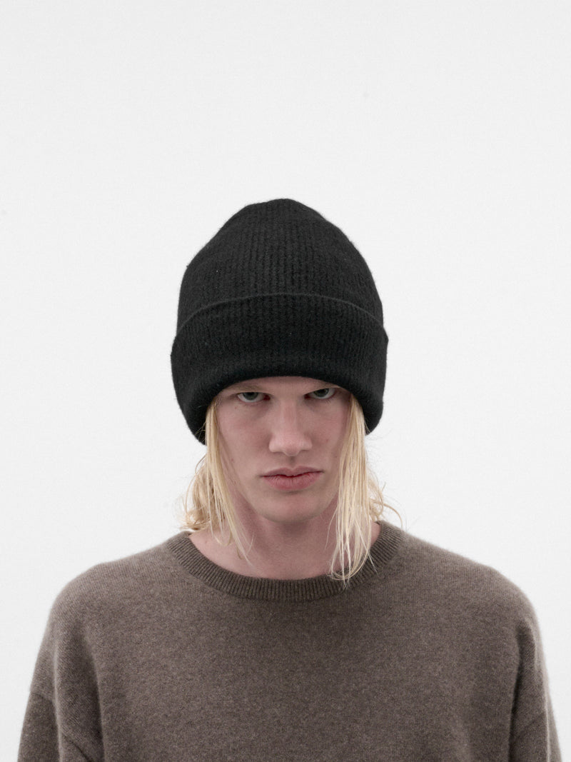 Black Wool Rib-Knit Beanie (ST-1643-BLACK)
