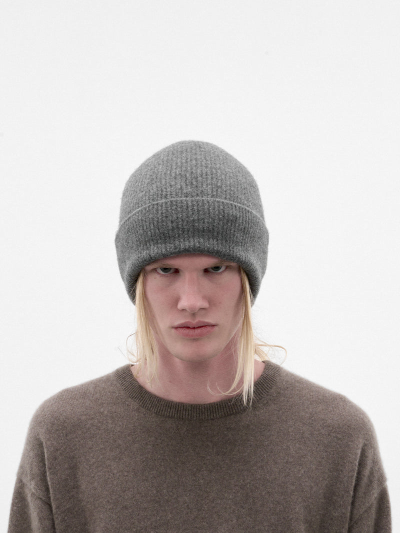 Gray Wool Rib-Knit Beanie (ST-1643-GREY)