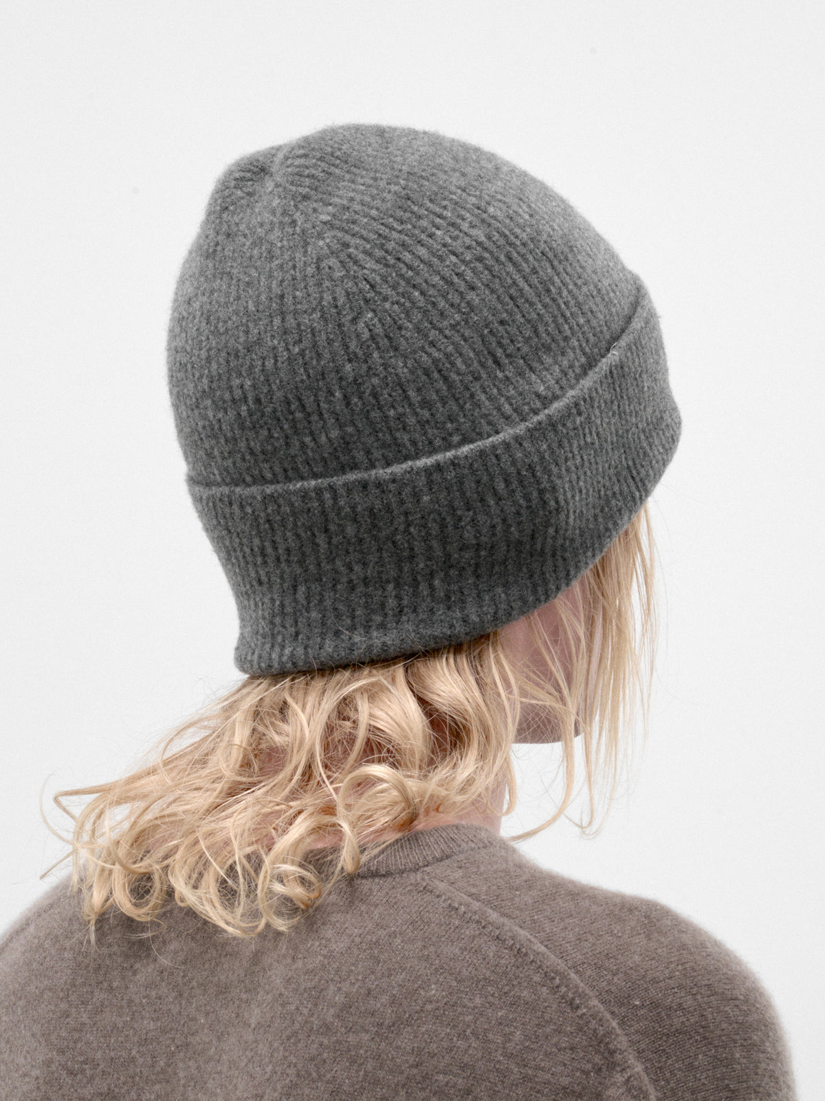 Gray Wool Rib-Knit Beanie (ST-1643-GREY)