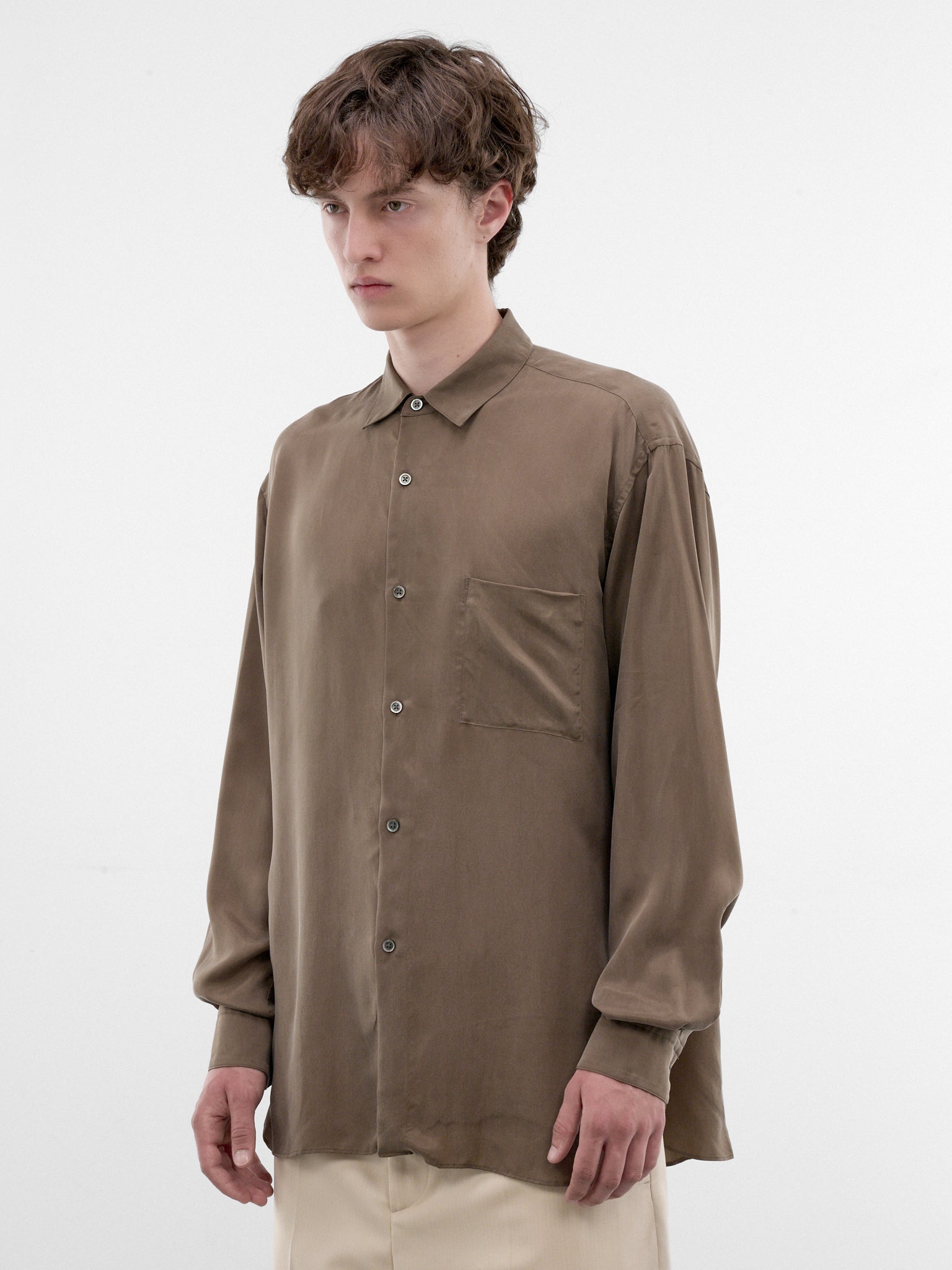 Khaki Cupro Button-Up Shirt (ST-1654-KHAKI)
