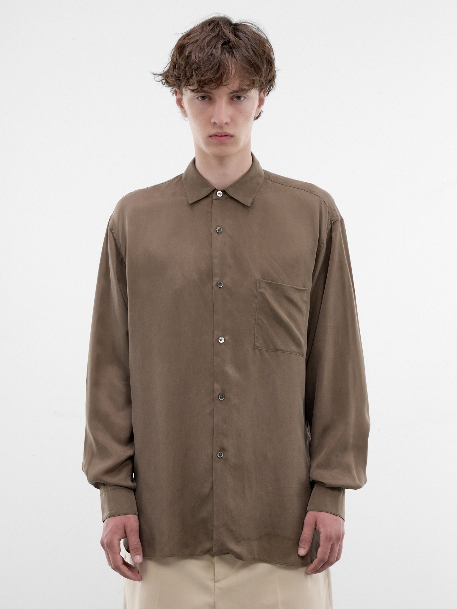 Khaki Cupro Button-Up Shirt (ST-1654-KHAKI)