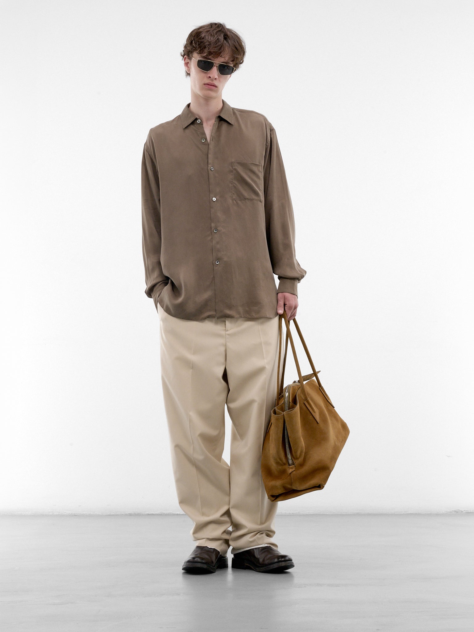 Khaki Cupro Button-Up Shirt (ST-1654-KHAKI)