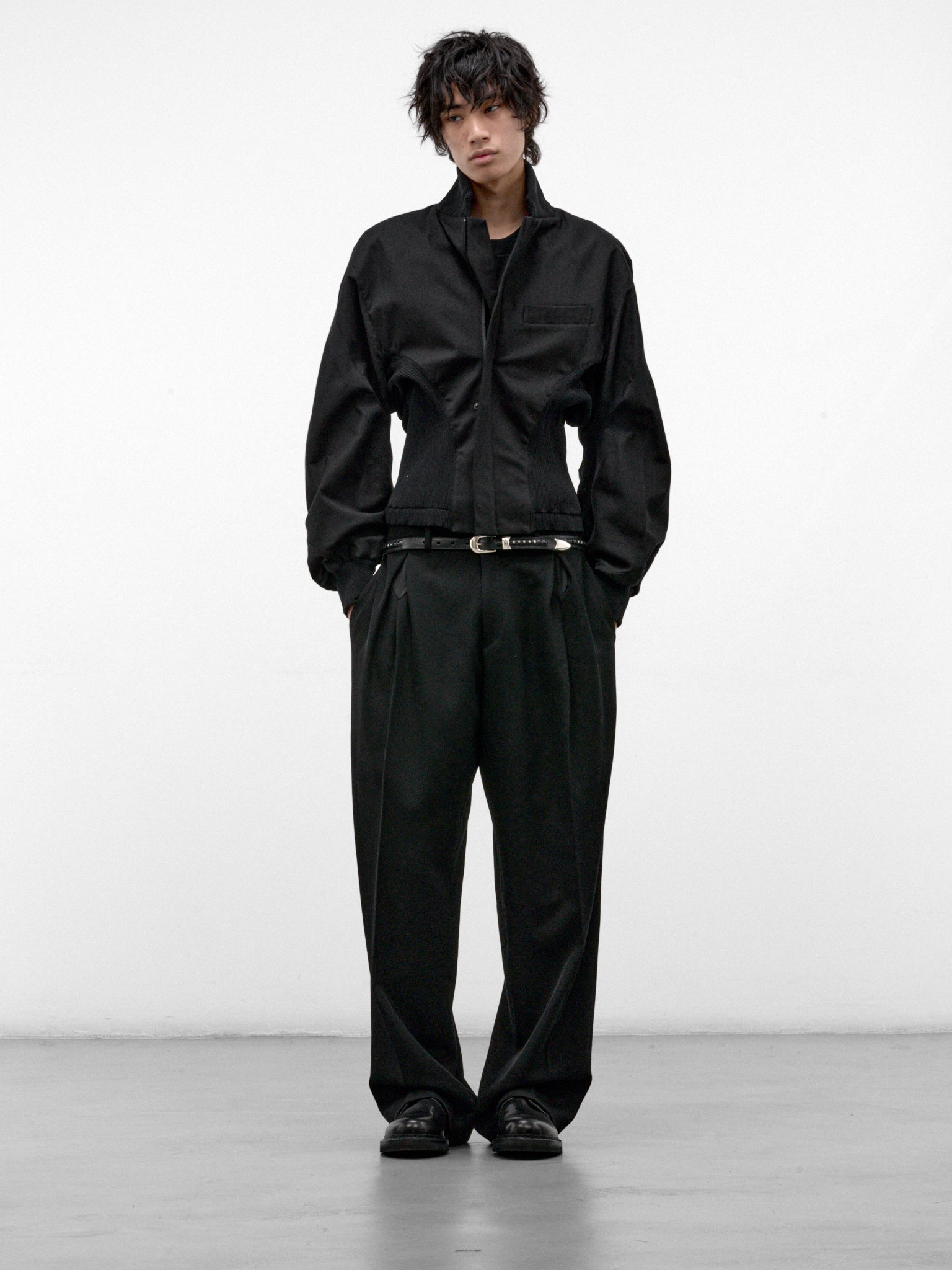 Black Gathered Waist Jacket (LA68FD031-15-BLACK)