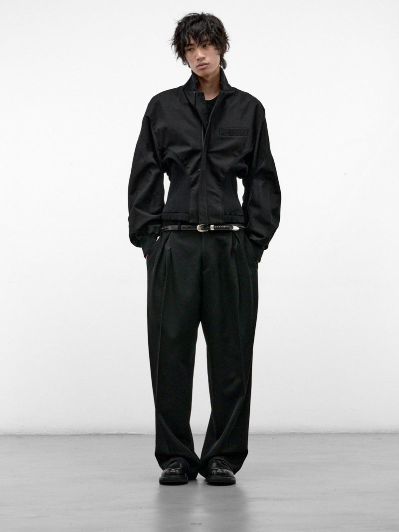 Black Gathered Waist Jacket (LA68FD031-15-BLACK)