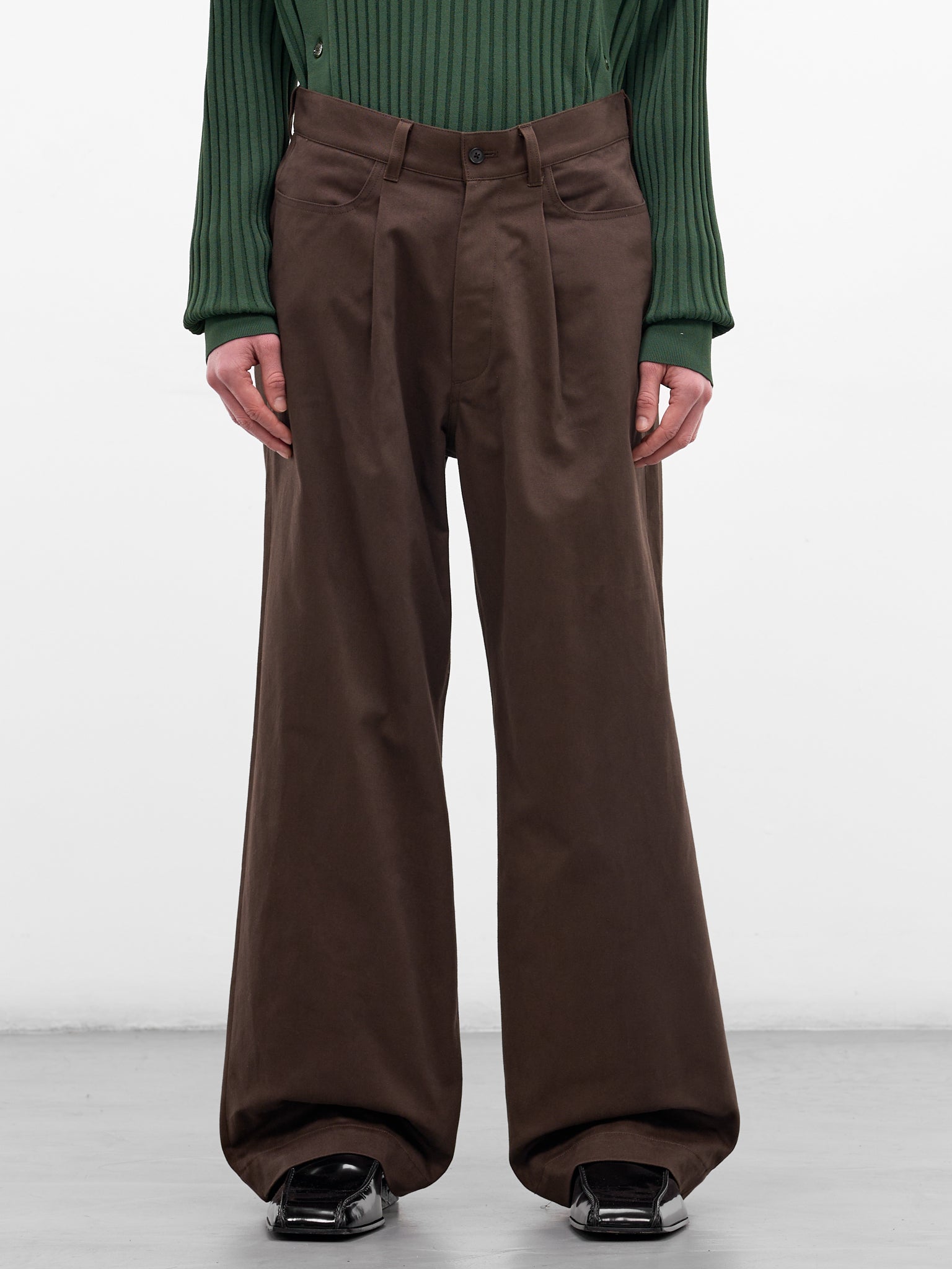 Brown Cotton Pleated Wide Trousers (ST-1399-BROWN)
