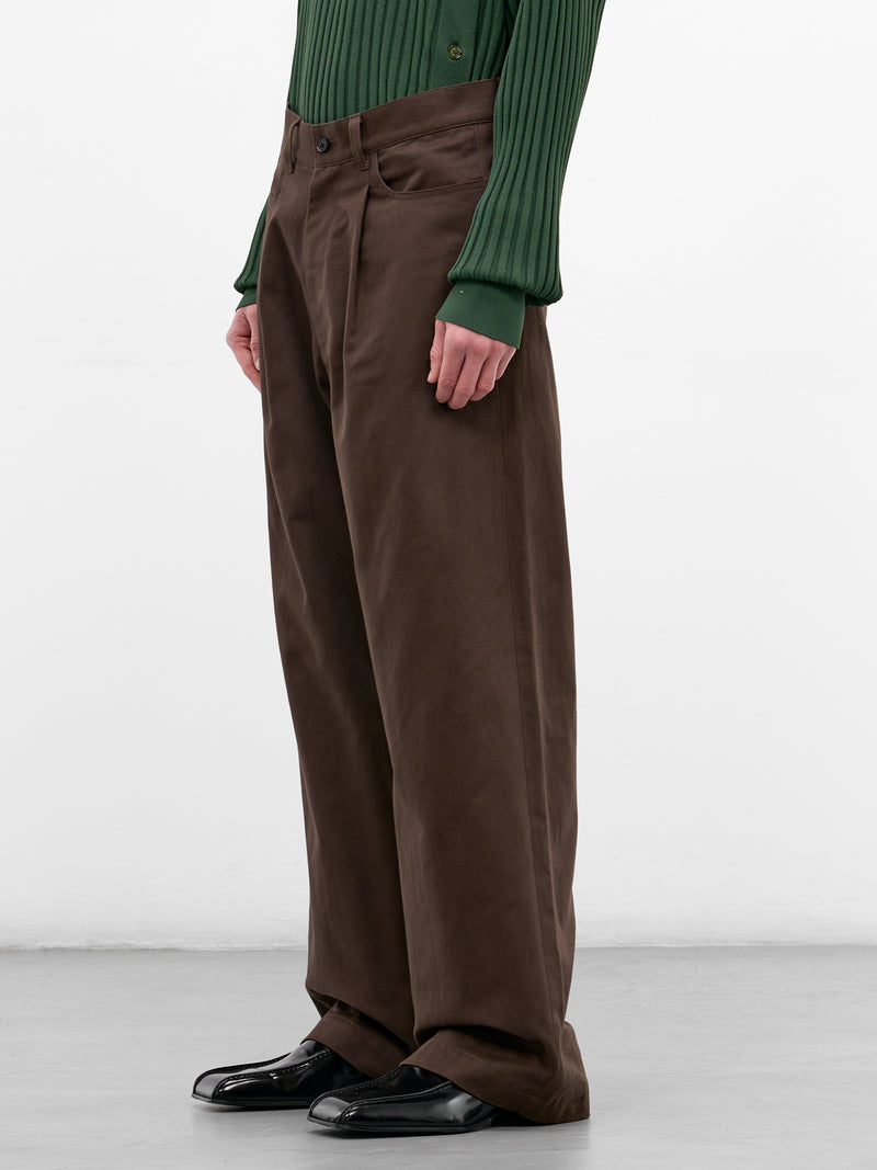 Brown Cotton Pleated Wide Trousers (ST-1399-BROWN)