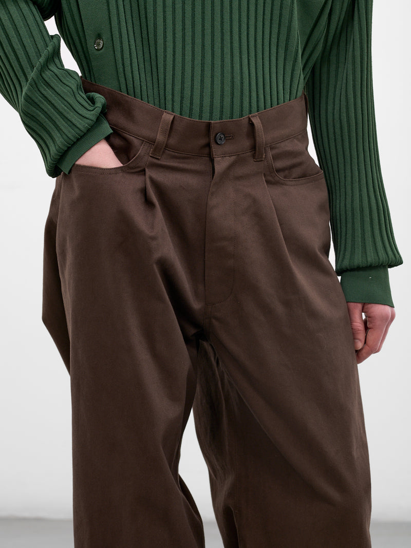 Brown Cotton Pleated Wide Trousers (ST-1399-BROWN)
