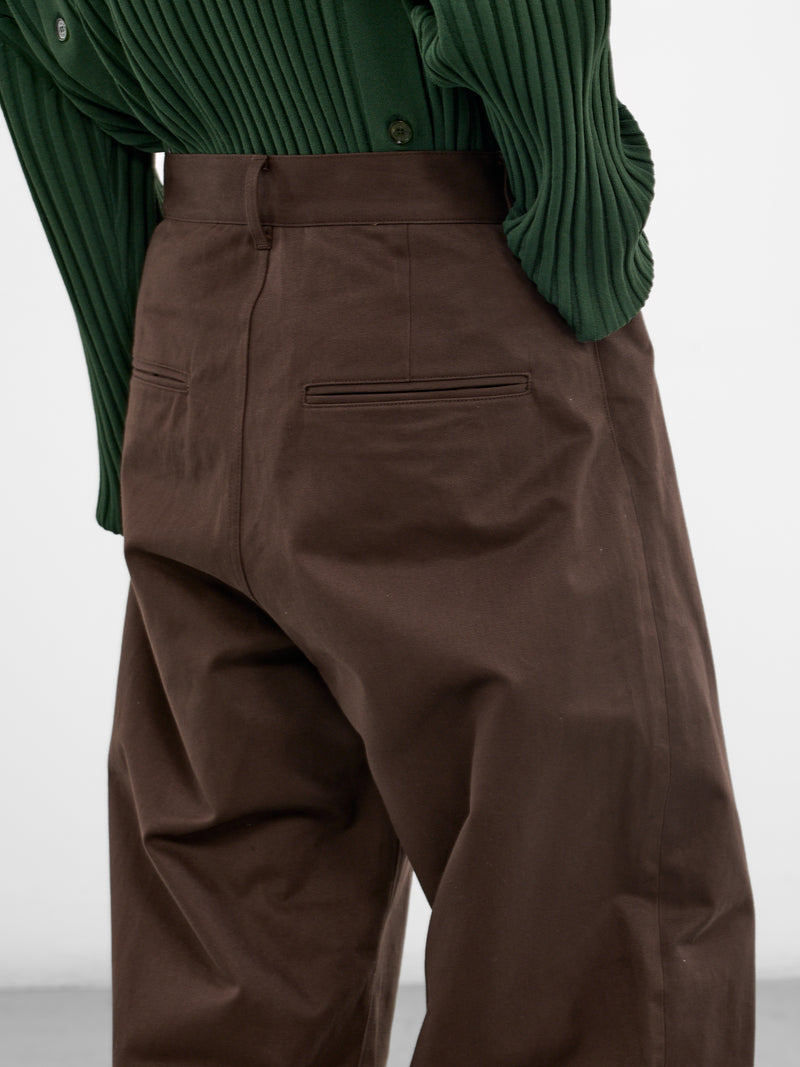 Brown Cotton Pleated Wide Trousers (ST-1399-BROWN)