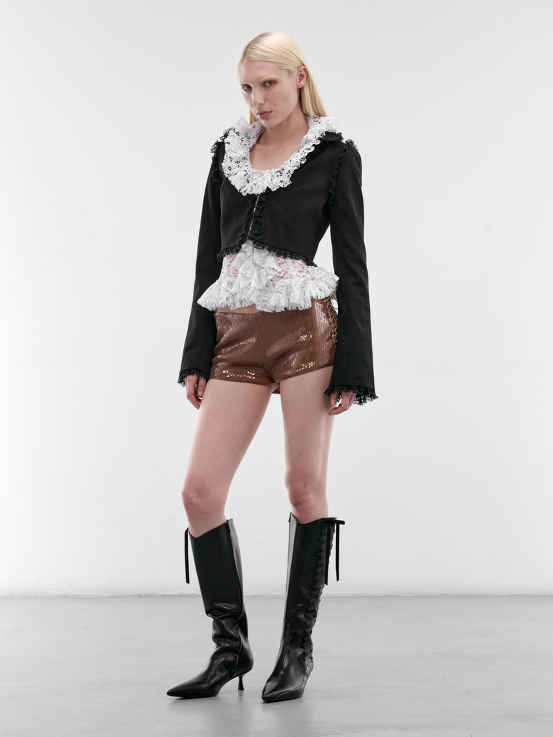 LUDOVIC DE SAINT SERNIN Sequin Lace-Up Shorts | H.Lorenzo - styled